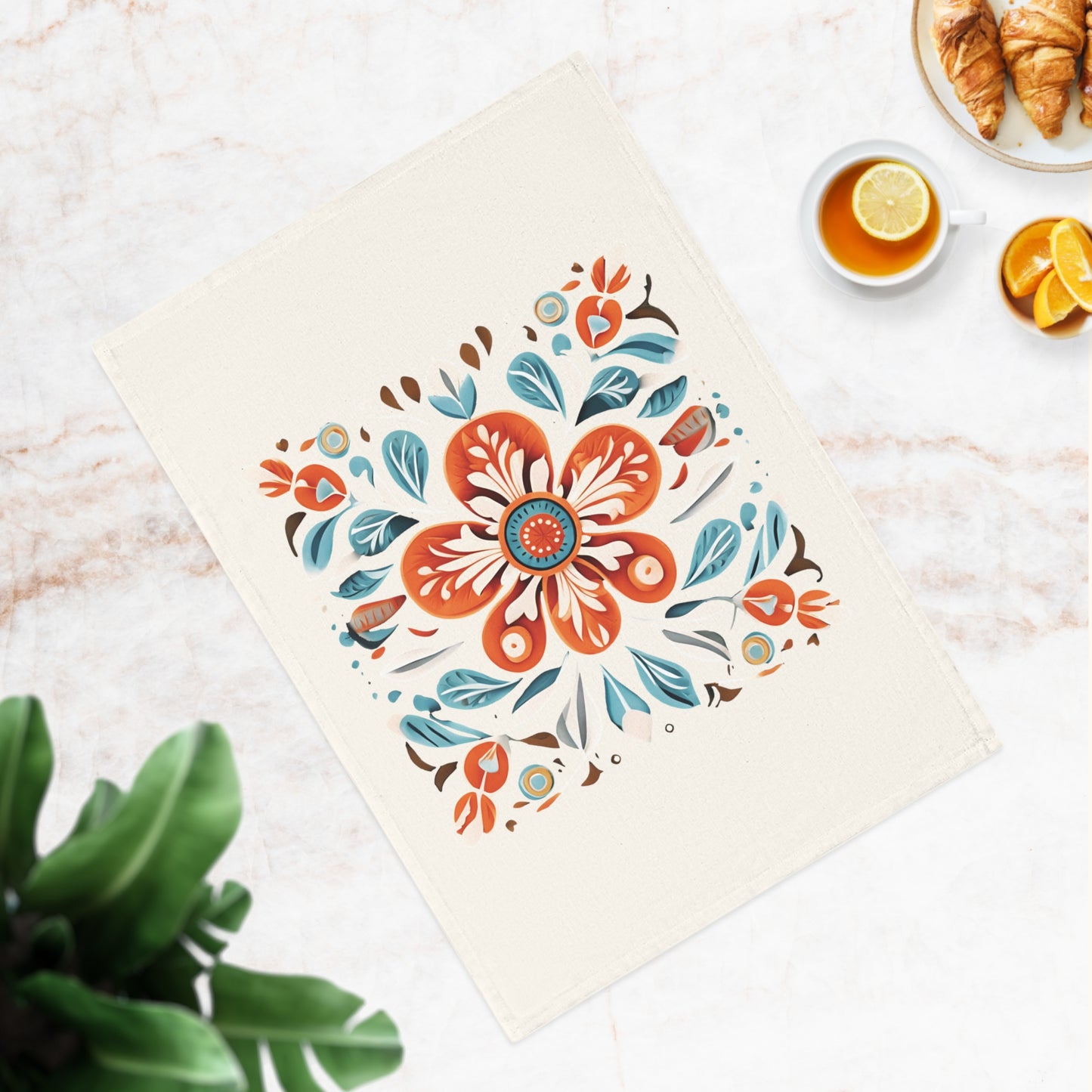 Apricot Flowers, Cotton Tea Towel