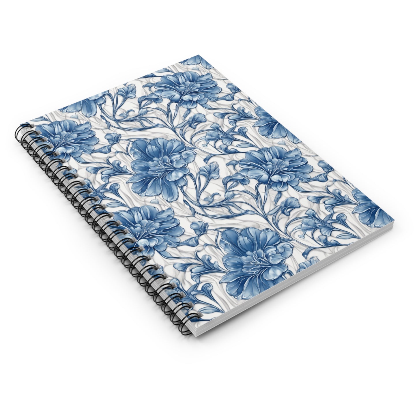 Blue & White Flowers Spiral Notebook - Ruled Line