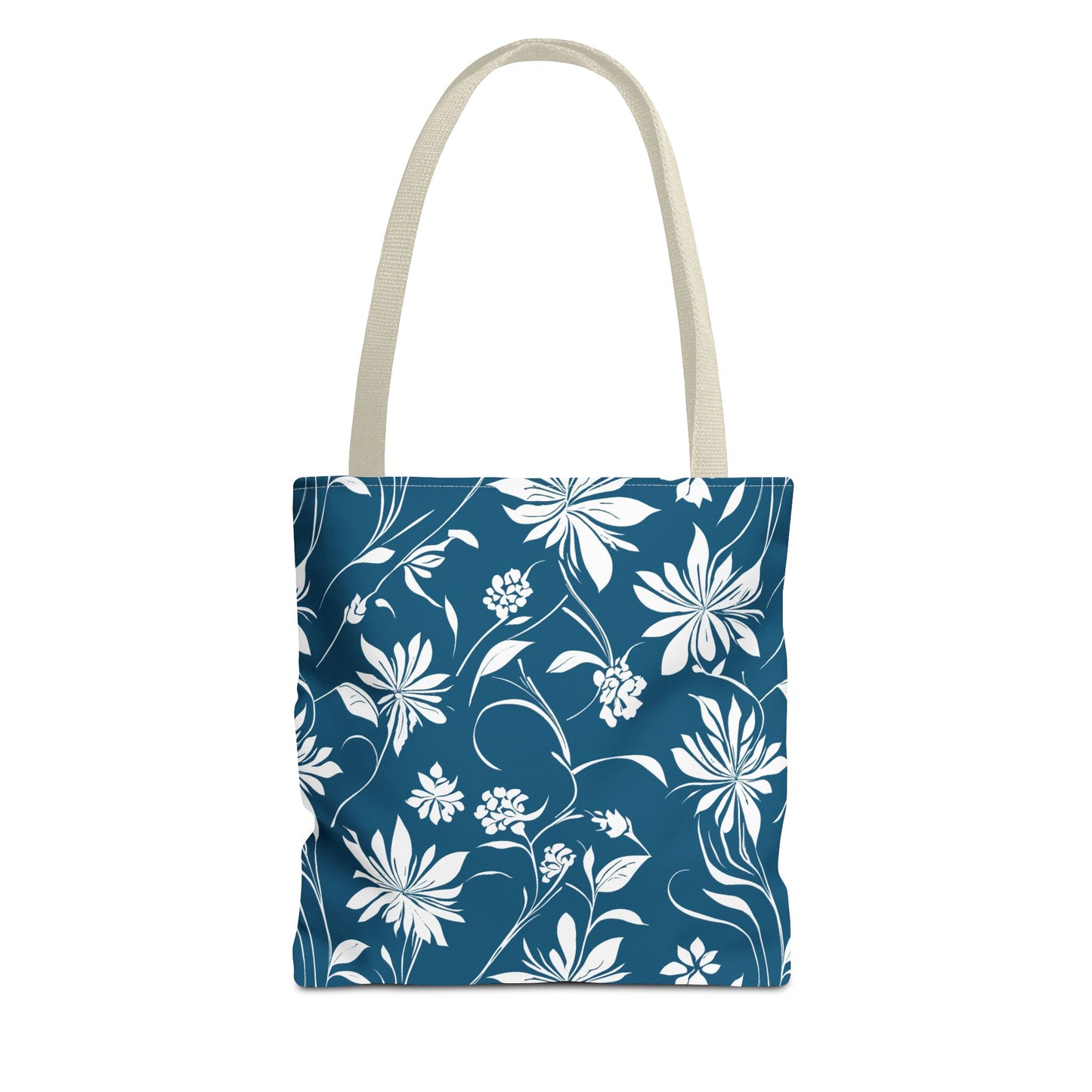 Simple White Flower on Dark Teal Pattern Tote Bag (AOP)