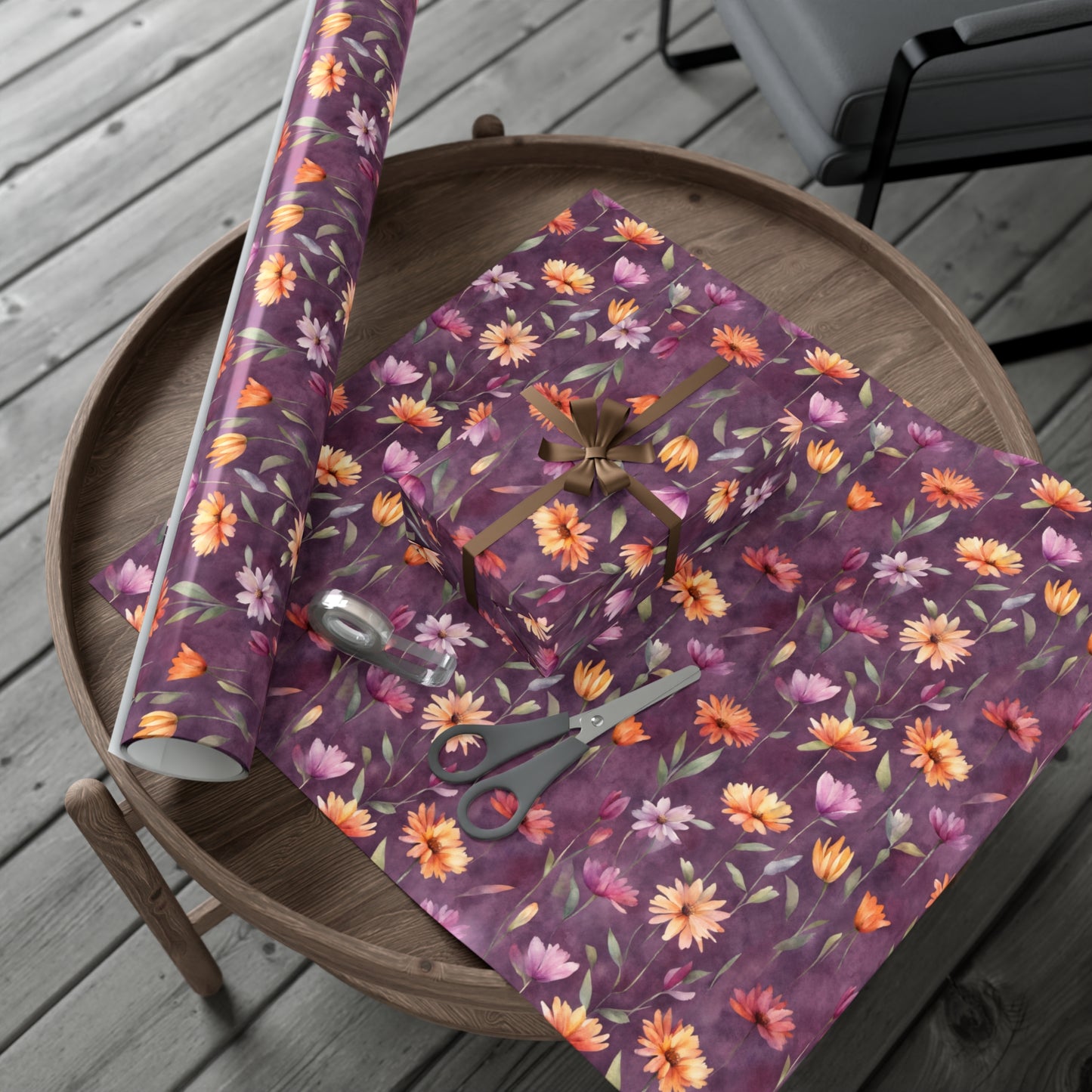 Wild Flowers on Plum Gift Wrap Papers