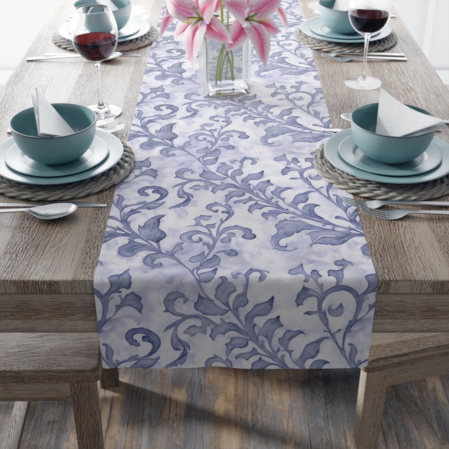 Climbing Blue Leaves, Table Runner (Cotton, Poly)