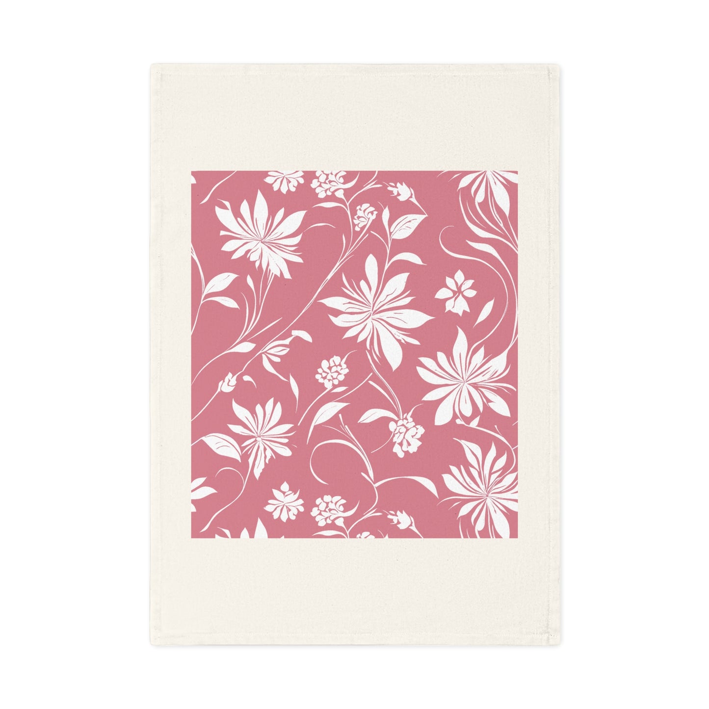 Simple White Flower on Pink Pattern Cotton Tea Towel