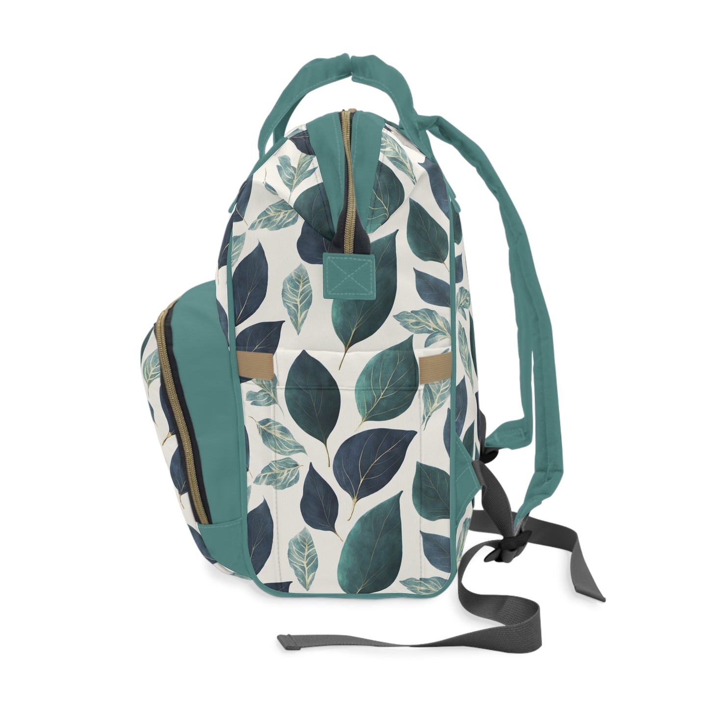 Blue and Green Leaves Multifunctional Diaper Backpack