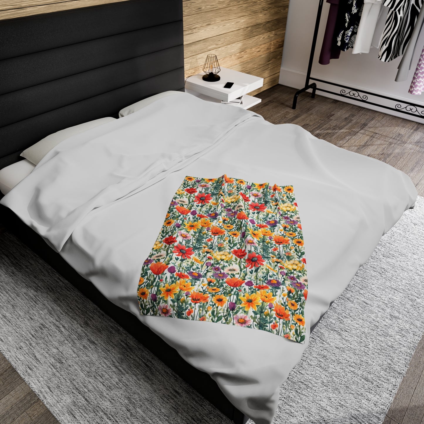 Colourful Wildflowers Velveteen Plush Blanket