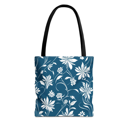 Simple White Flower on Dark Teal Pattern Tote Bag (AOP)