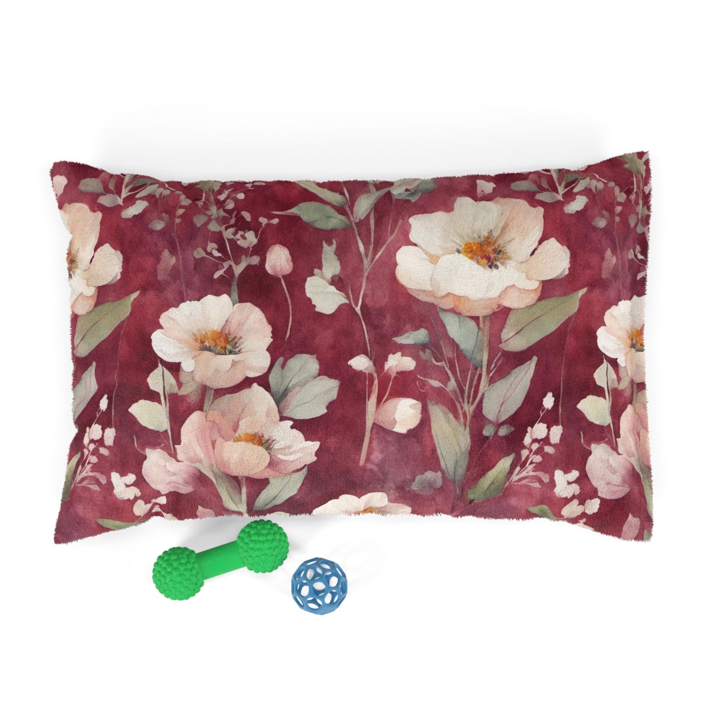 White Roses on Plum Red Pet Bed