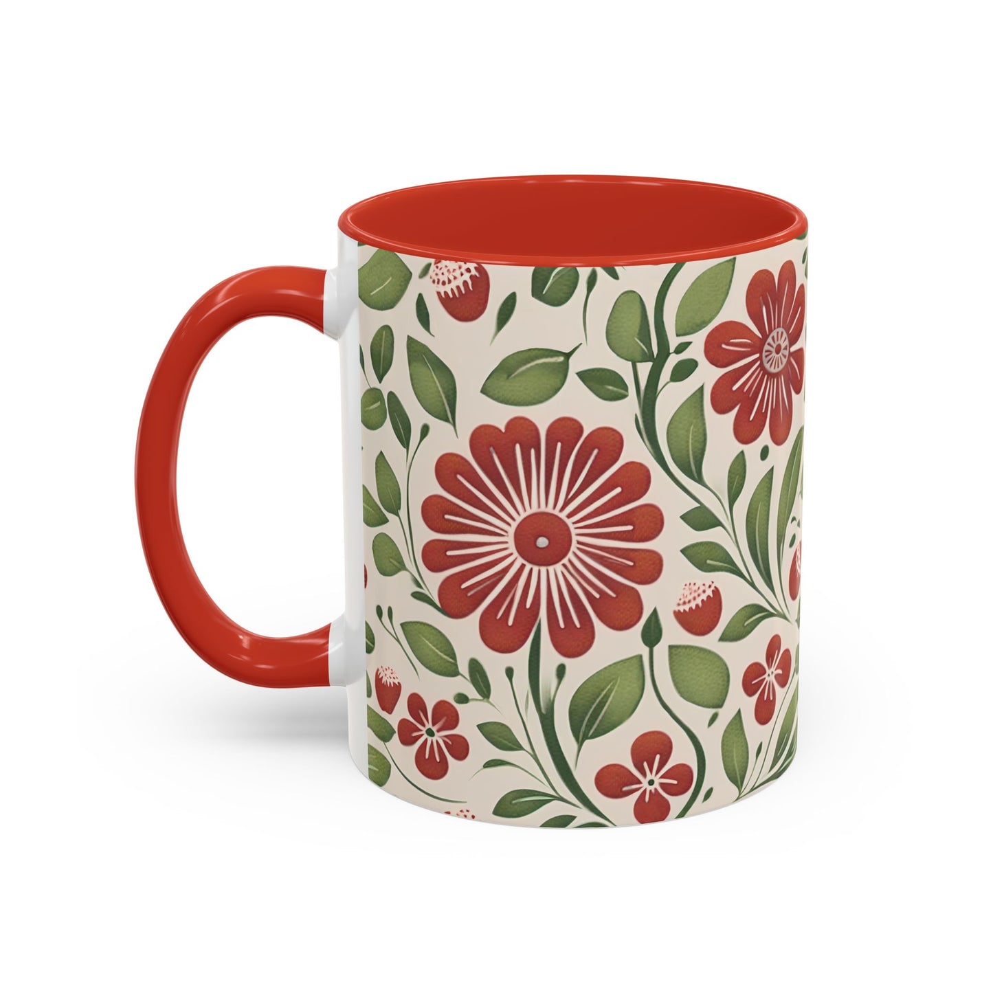 Strawberry Folk Art Flower, Coffee Mug, 11oz