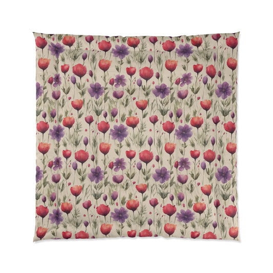 Poppies and Plum Flowers Comforter