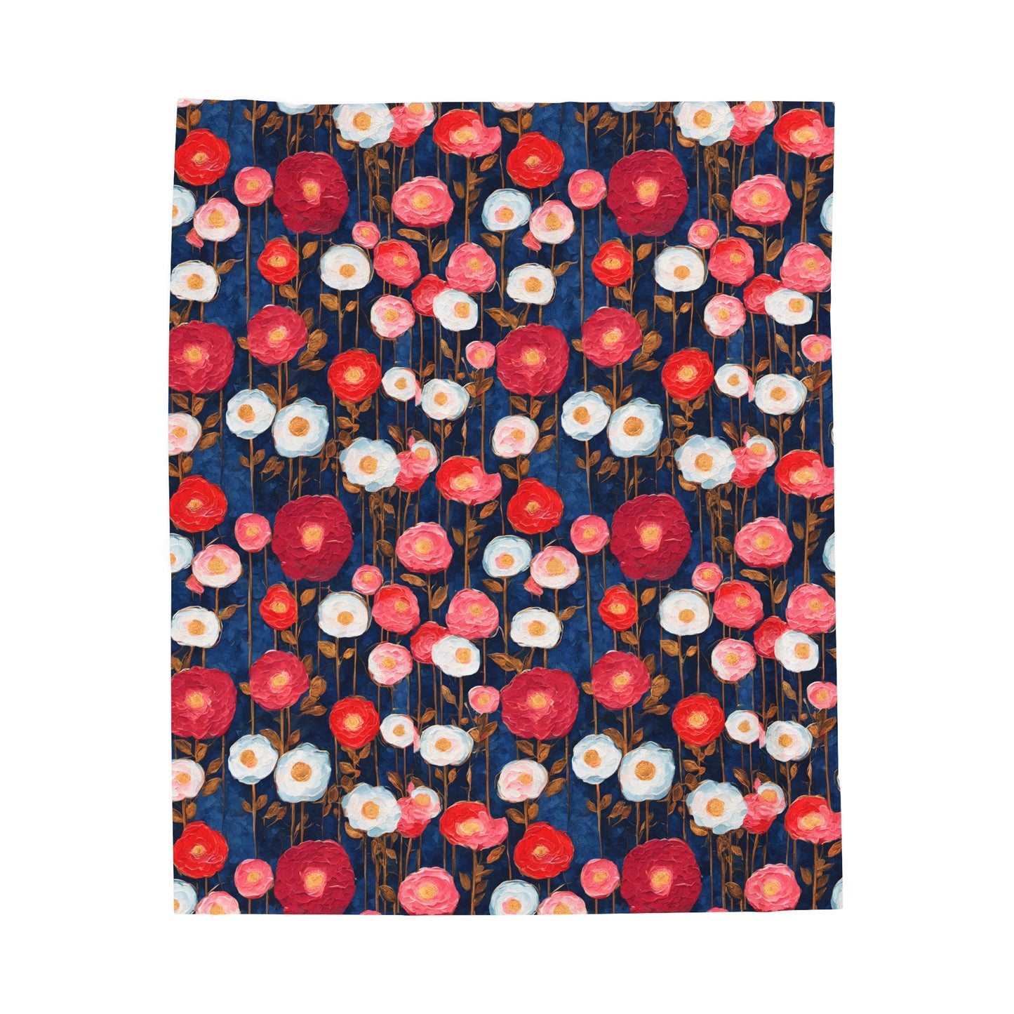 Poppy Splotches on Indigo Velveteen Plush Blanket