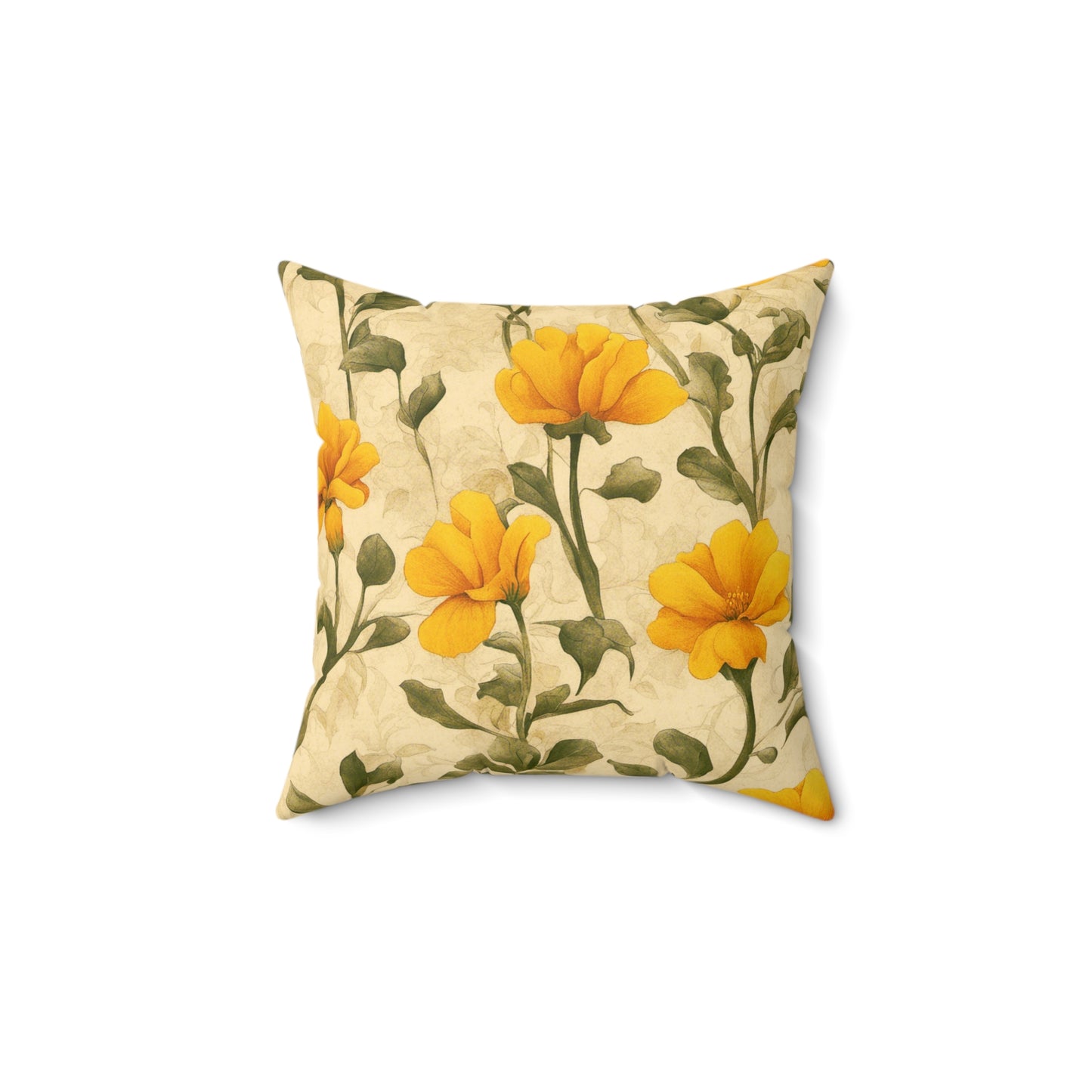 Gold Flowers Polyester Square Pillow