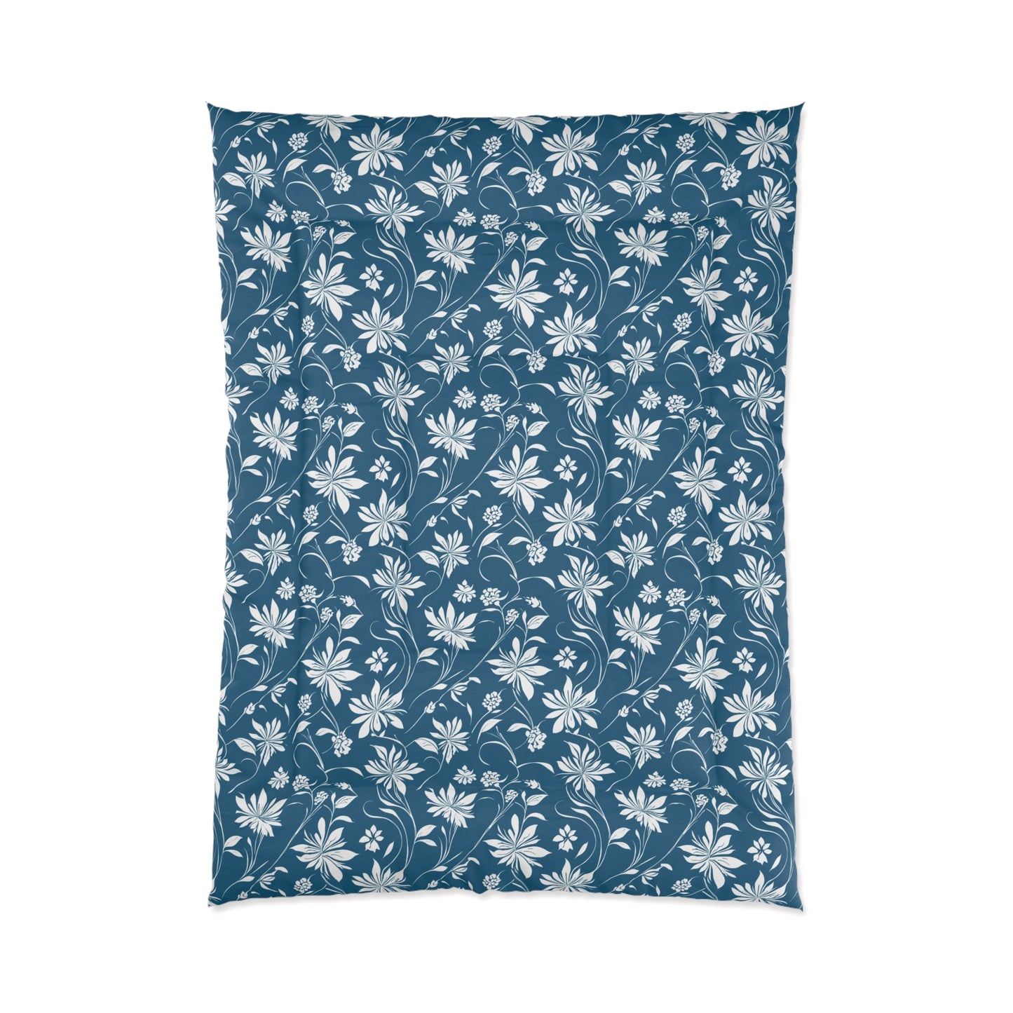 Simple White Flower on Dark Teal Pattern Comforter