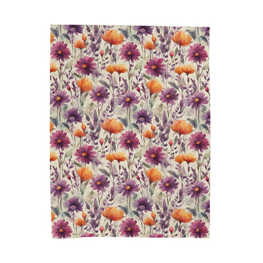 Plum and Apricot Wildflowers Velveteen Plush Blanket