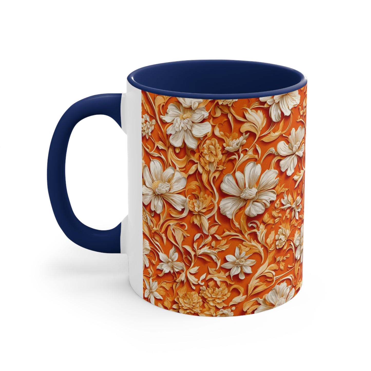 White Flowers on Apricot Coffee Mug, 11oz