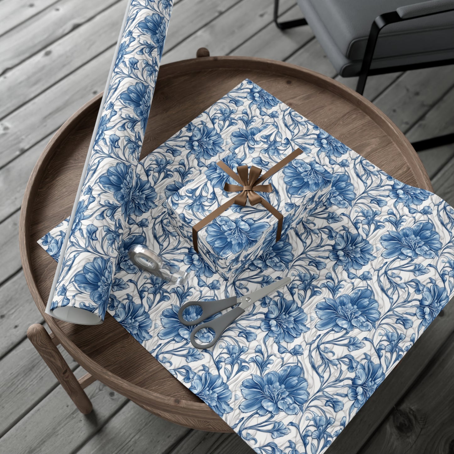 Blue & White Flowers Gift Wrap Papers