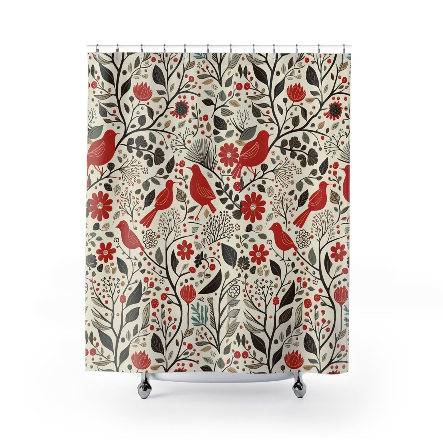 Little Red Birds Shower Curtains