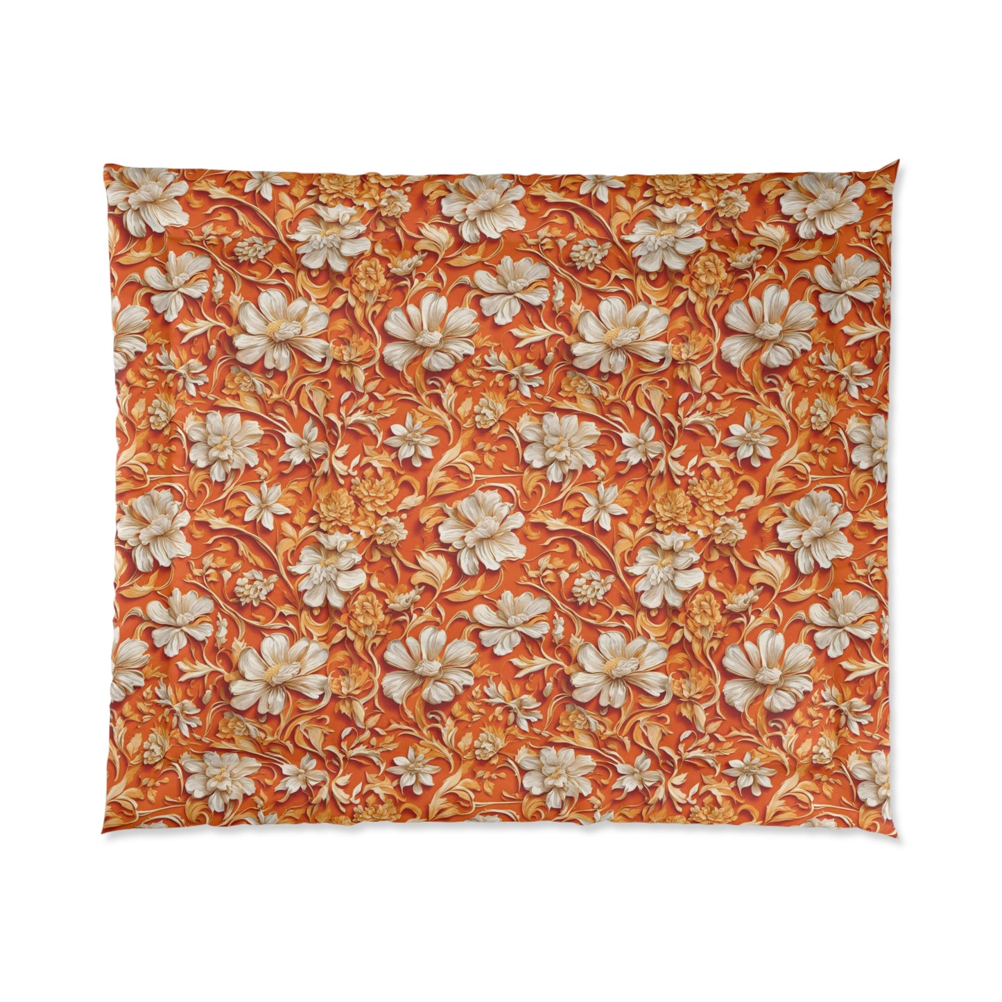 White Flowers on Apricot Comforter