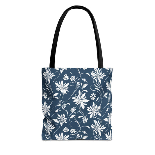 Simple White Flower on Indigo Pattern Tote Bag (AOP)