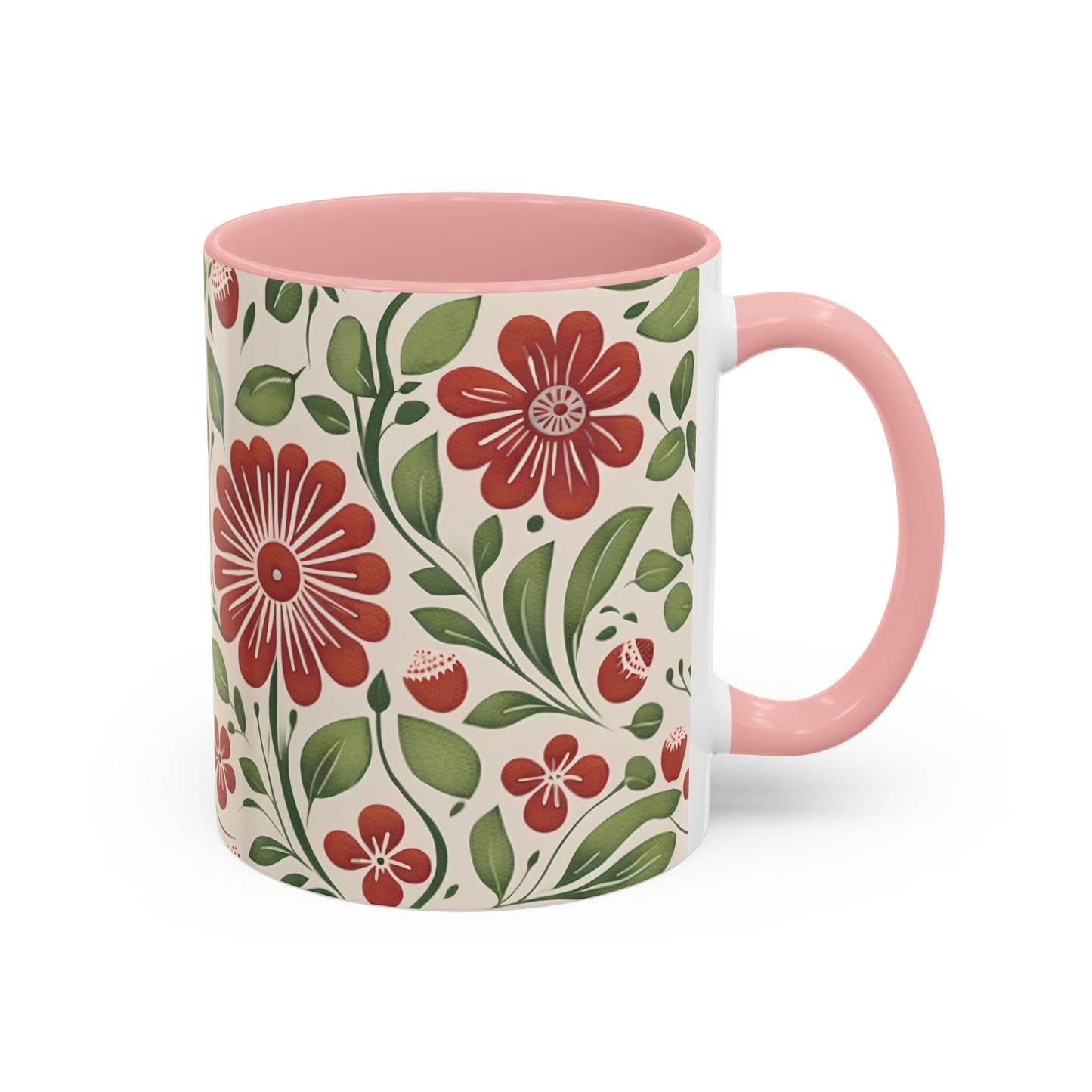 Strawberry Folk Art Flower, Coffee Mug, 11oz