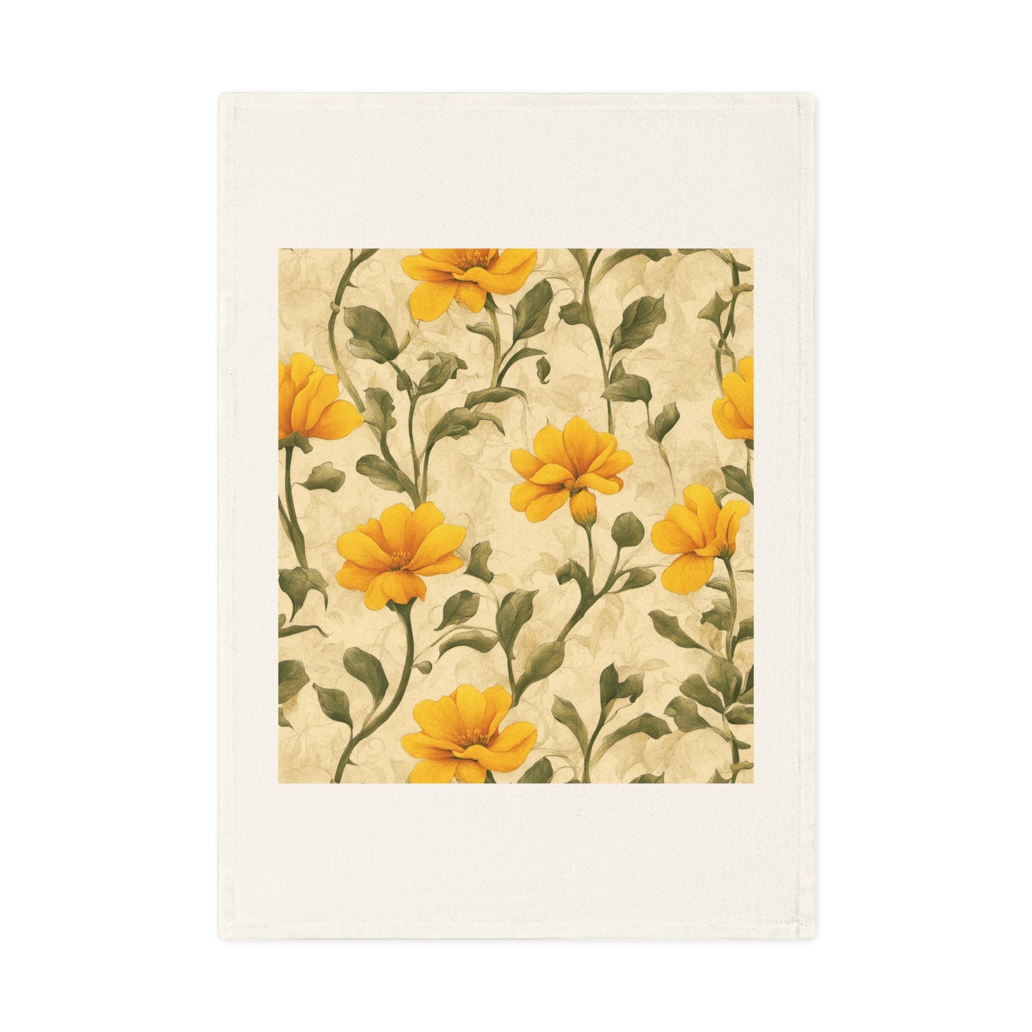 Gold Flowers Cotton Tea Towel