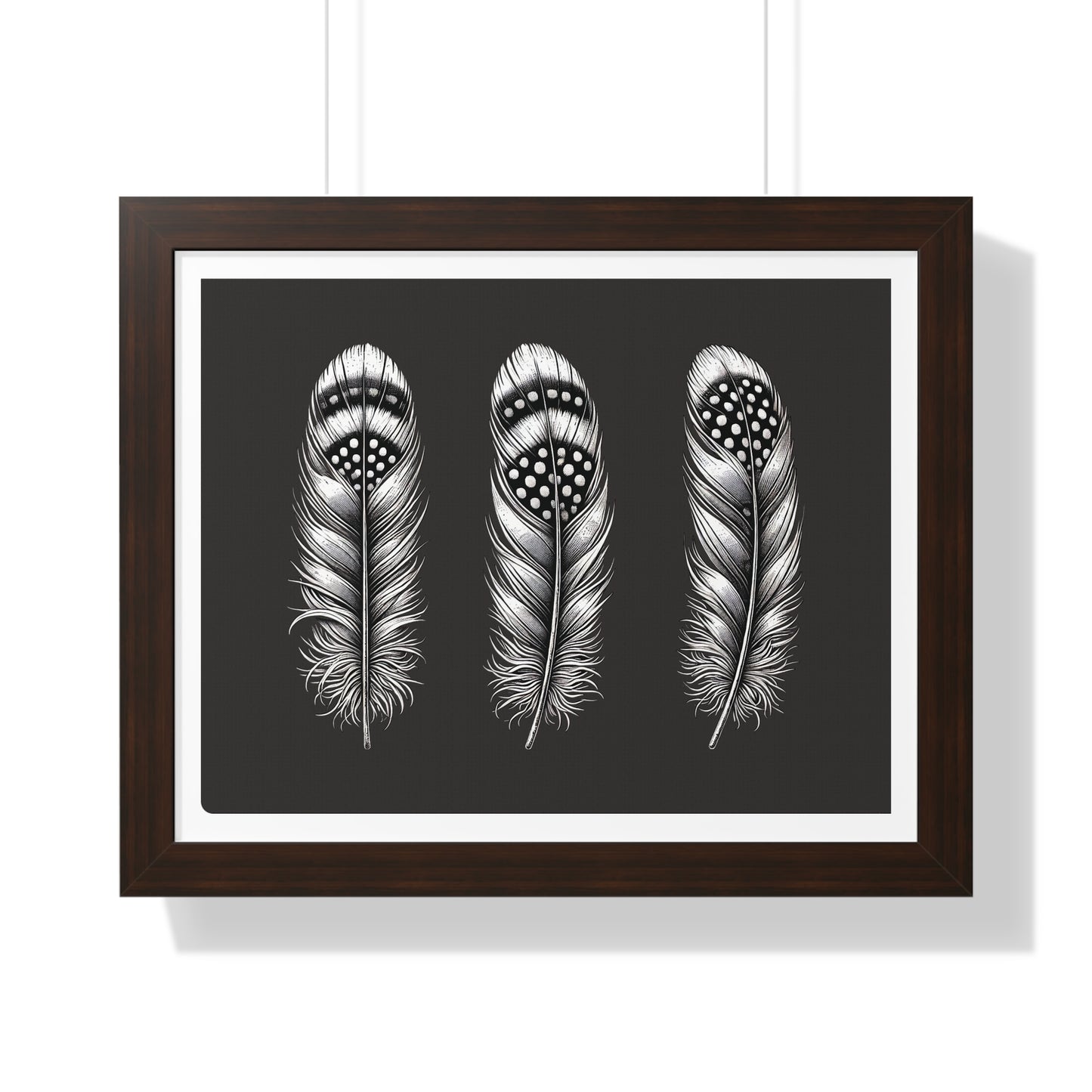 Black and White Speckled Feathers, Framed Horizontal Poster