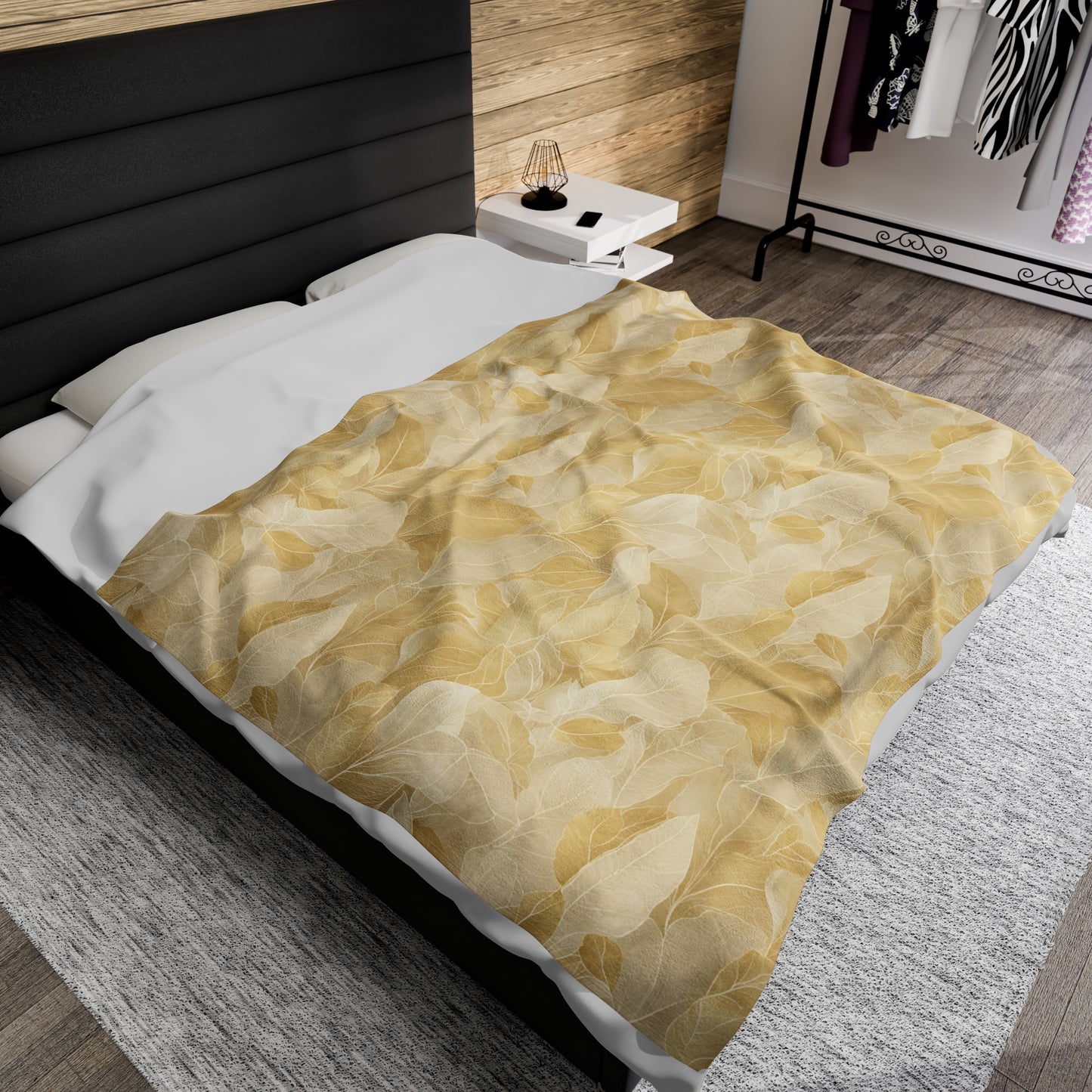 Gold Leaves Velveteen Plush Blanket