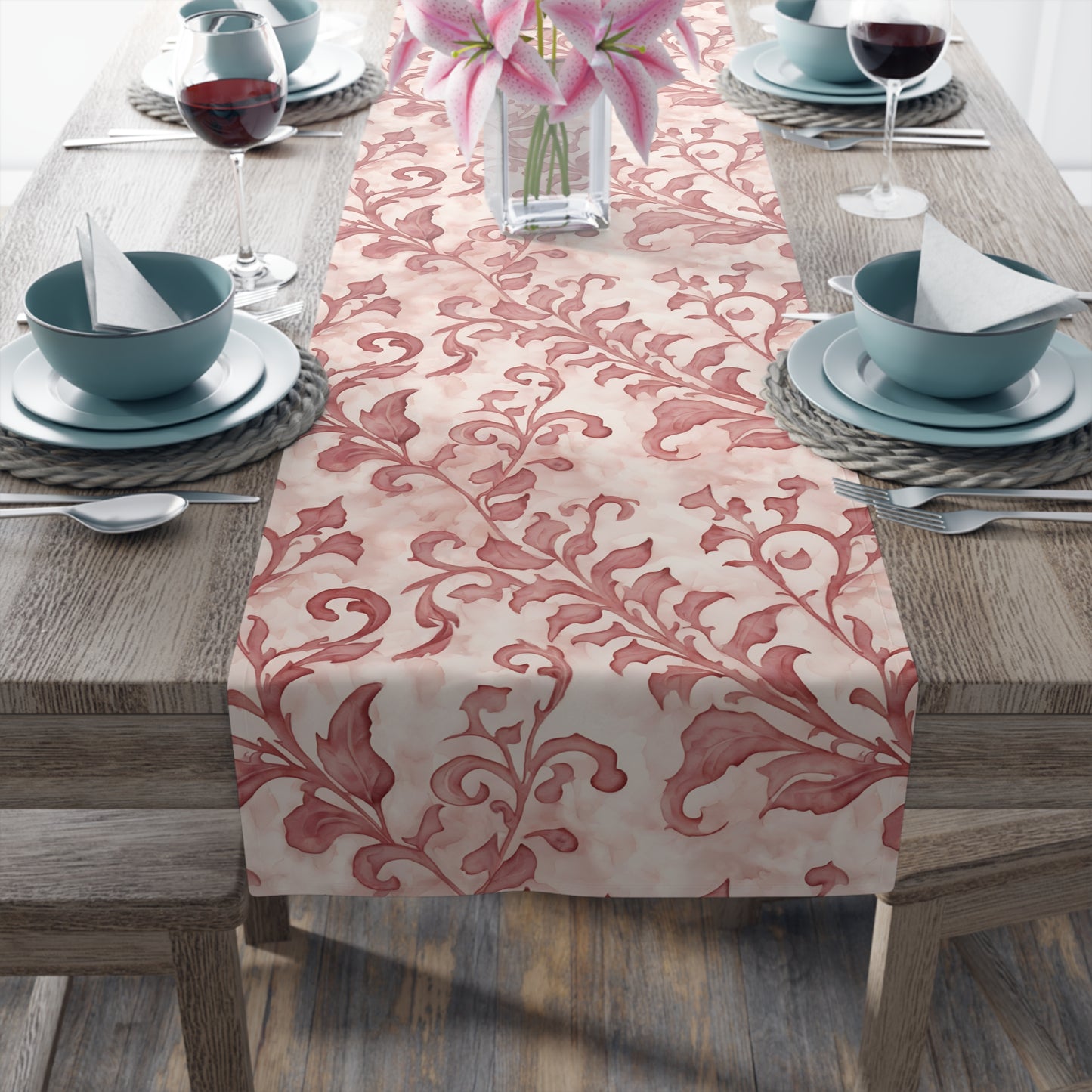 Climbing Pink Leaves, Table Runner (Cotton, Poly)