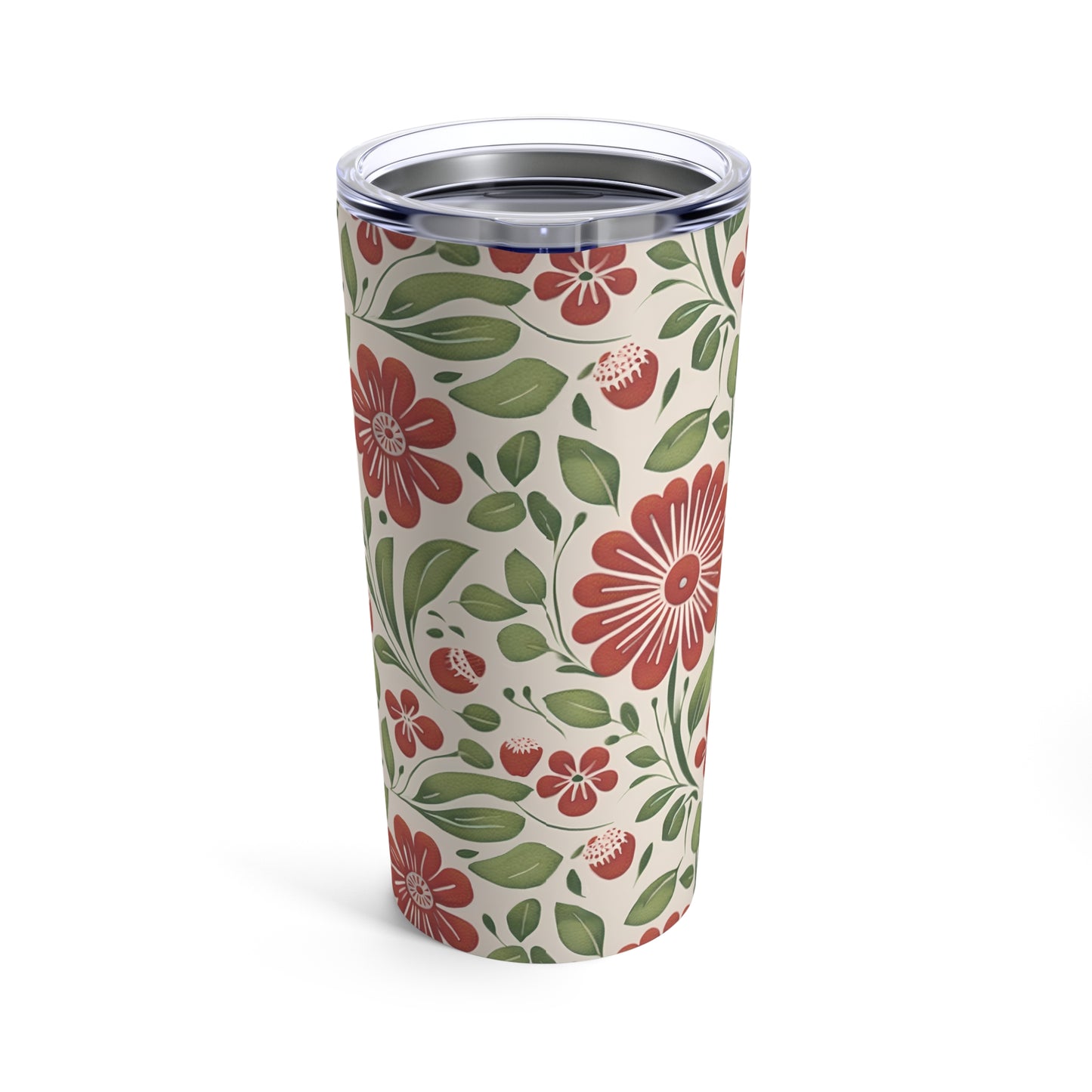 Strawberry Folk Art Flower, Tumbler 20oz