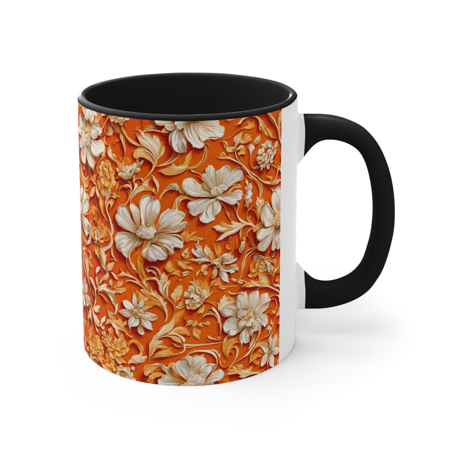 White Flowers on Apricot Coffee Mug, 11oz