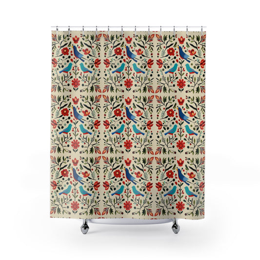 Folk Birds in the Branches Shower Curtains