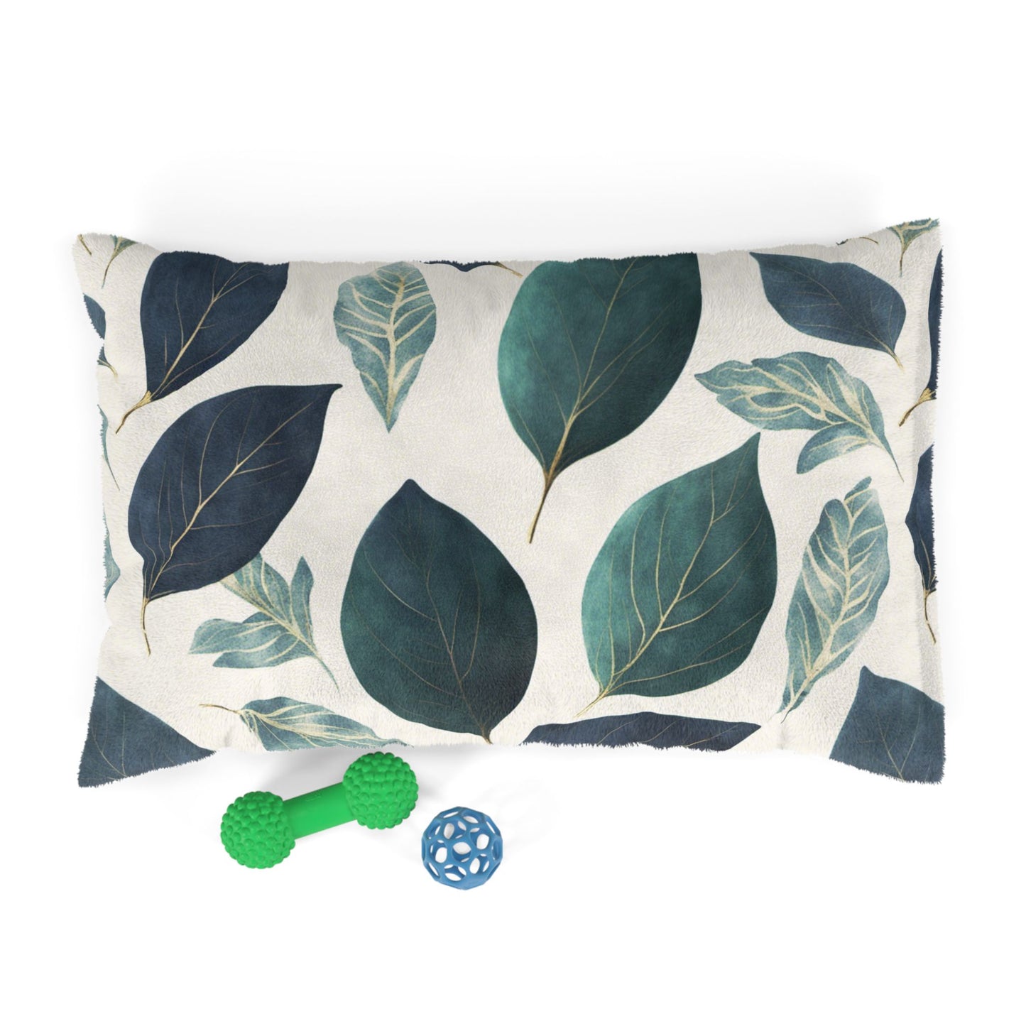 Blue and Green Leaves Pet Bed, Dog Pillow, Puppy Mattress