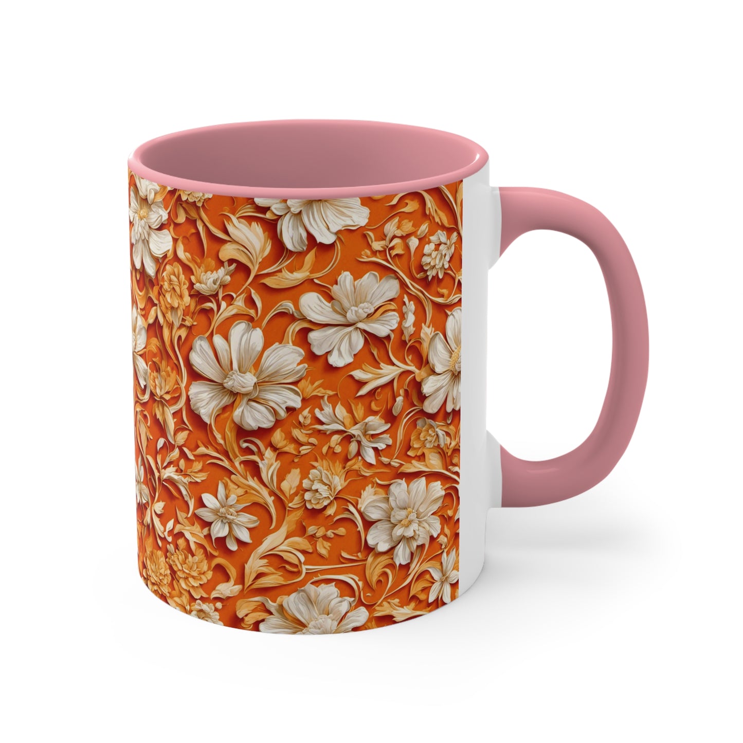 White Flowers on Apricot Coffee Mug, 11oz