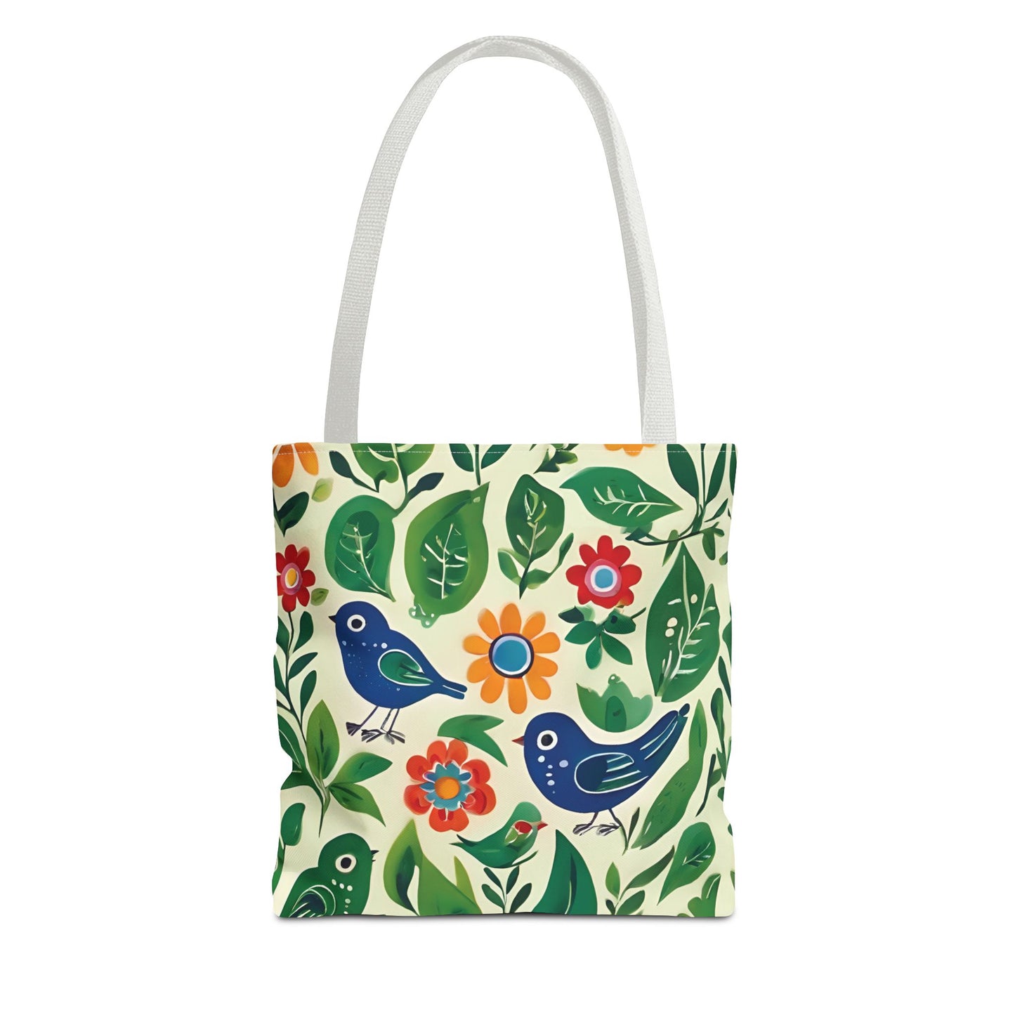 Bright Birds, Bright Green Leaves, Bright Flowers, Folk Art Tote Bag (AOP)