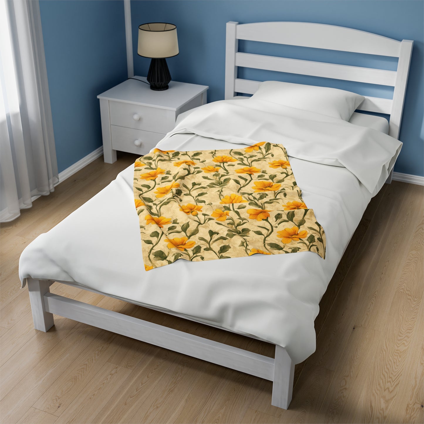 Gold Flowers Velveteen Plush Blanket