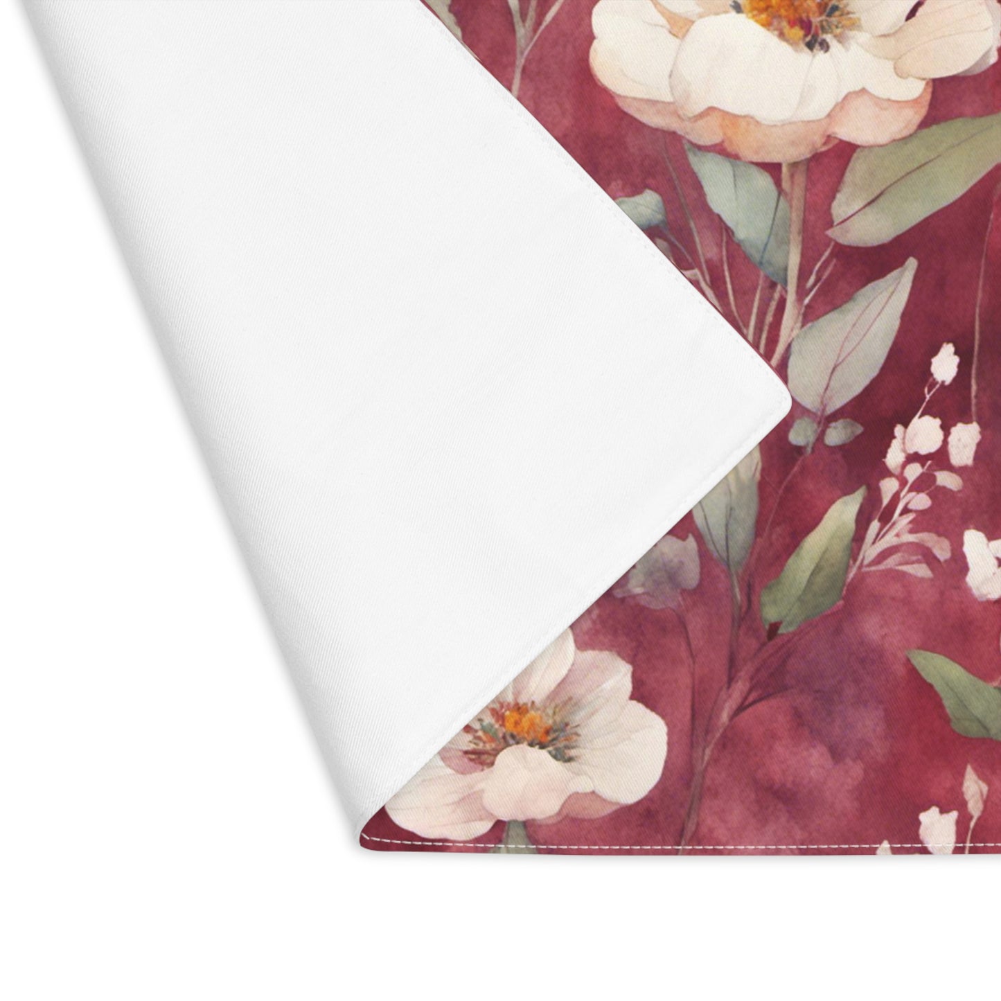 White Roses on Plum Red Placemat, 1pc