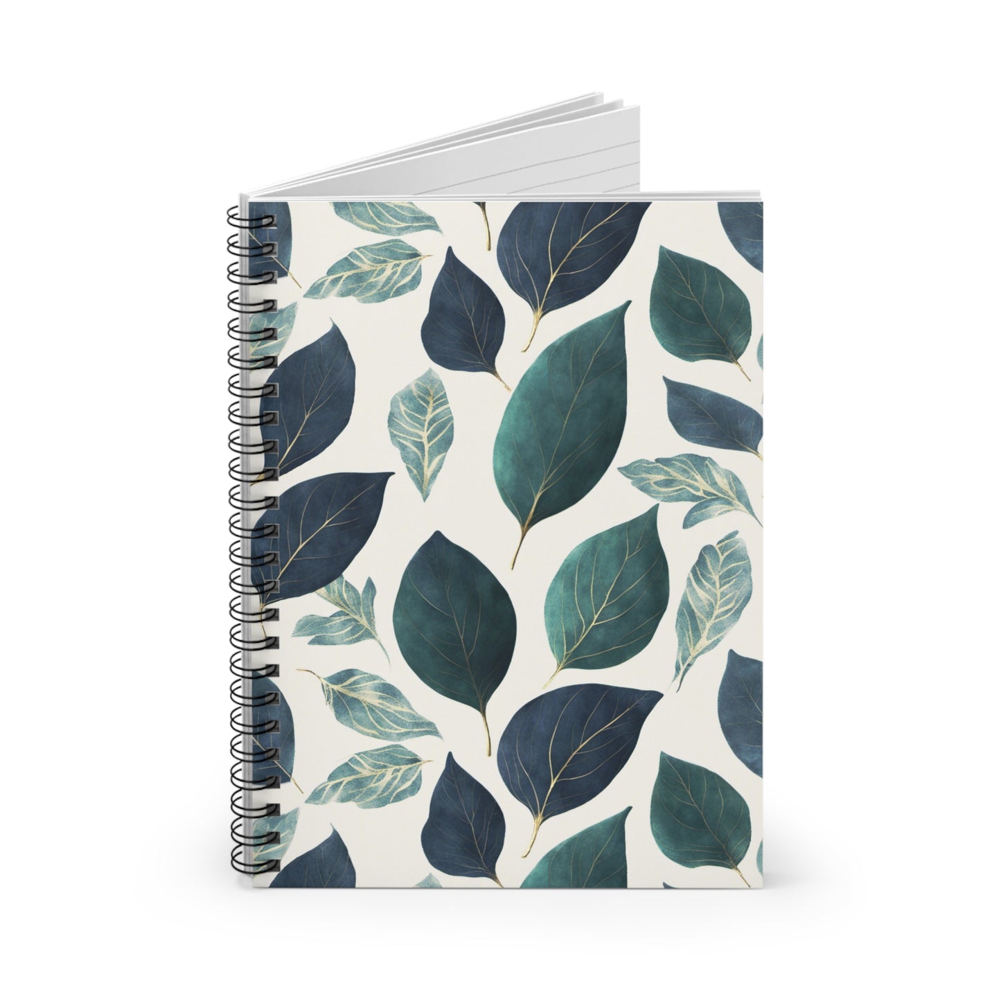 Blue and Green Leaves Spiral Notebook - Ruled Line