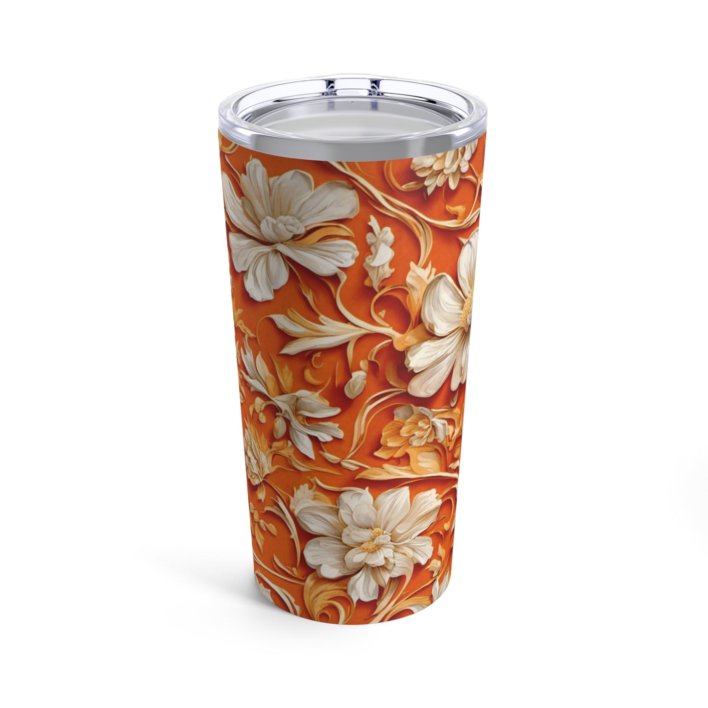 White Flowers on Apricot Tumbler 20oz