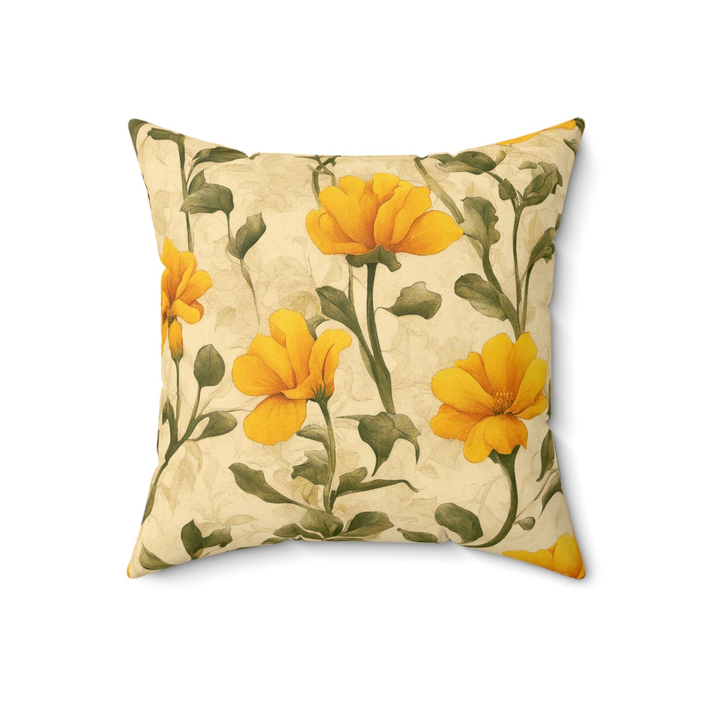 Gold Flowers Polyester Square Pillow