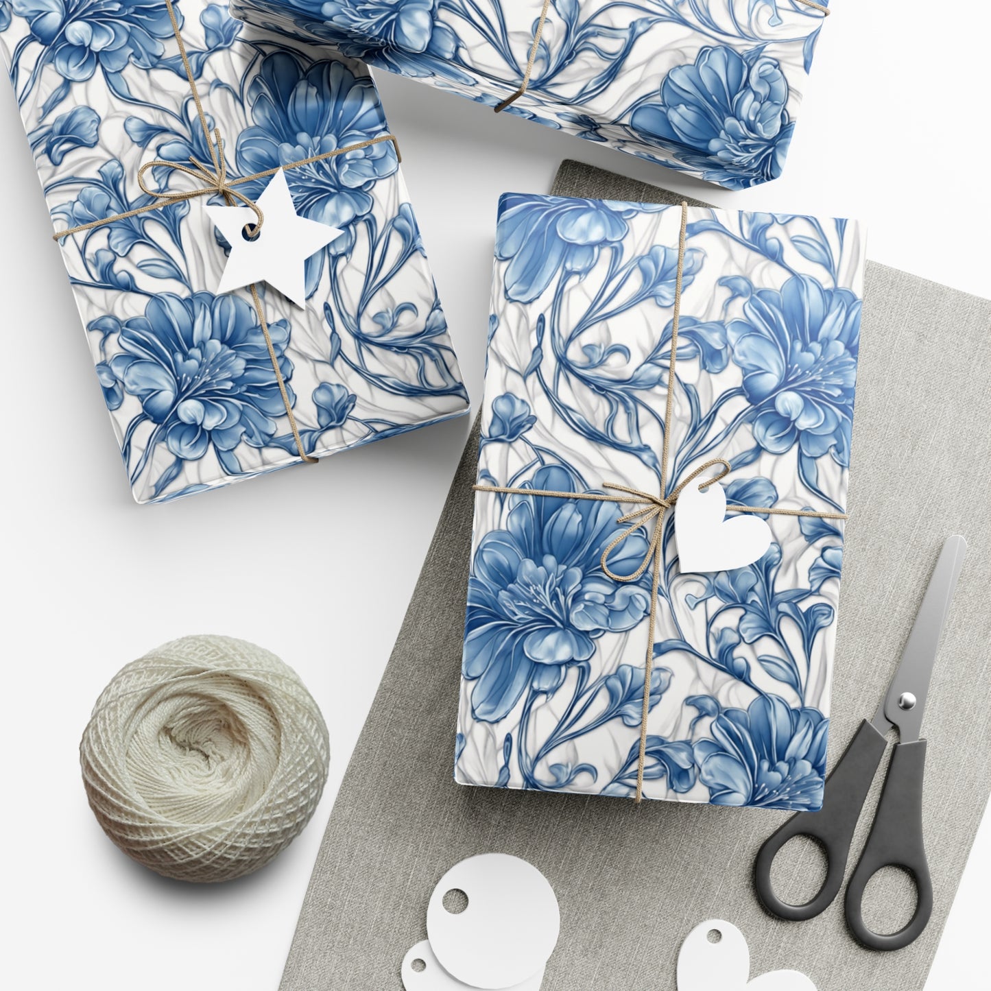 Blue & White Flowers Gift Wrap Papers