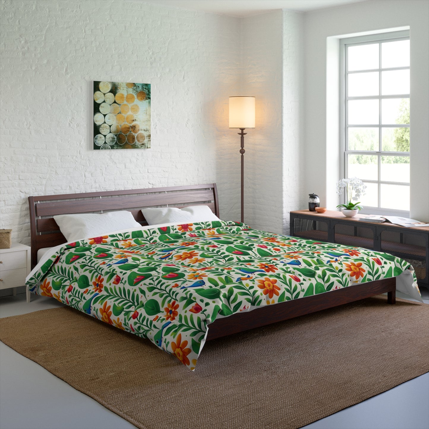 Bright Garden Birds, Leaves and Flowers Comforter