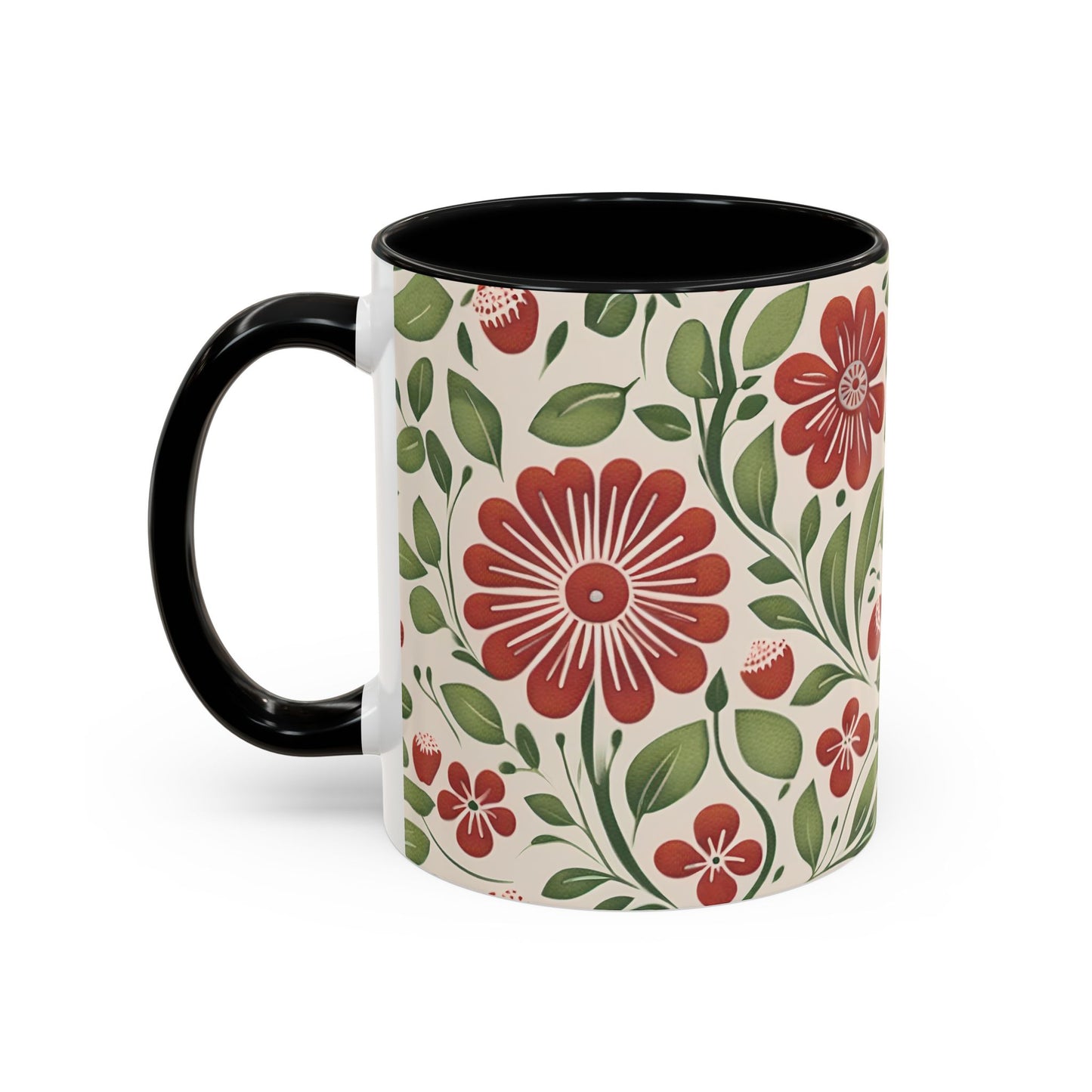 Strawberry Folk Art Flower, Coffee Mug, 11oz