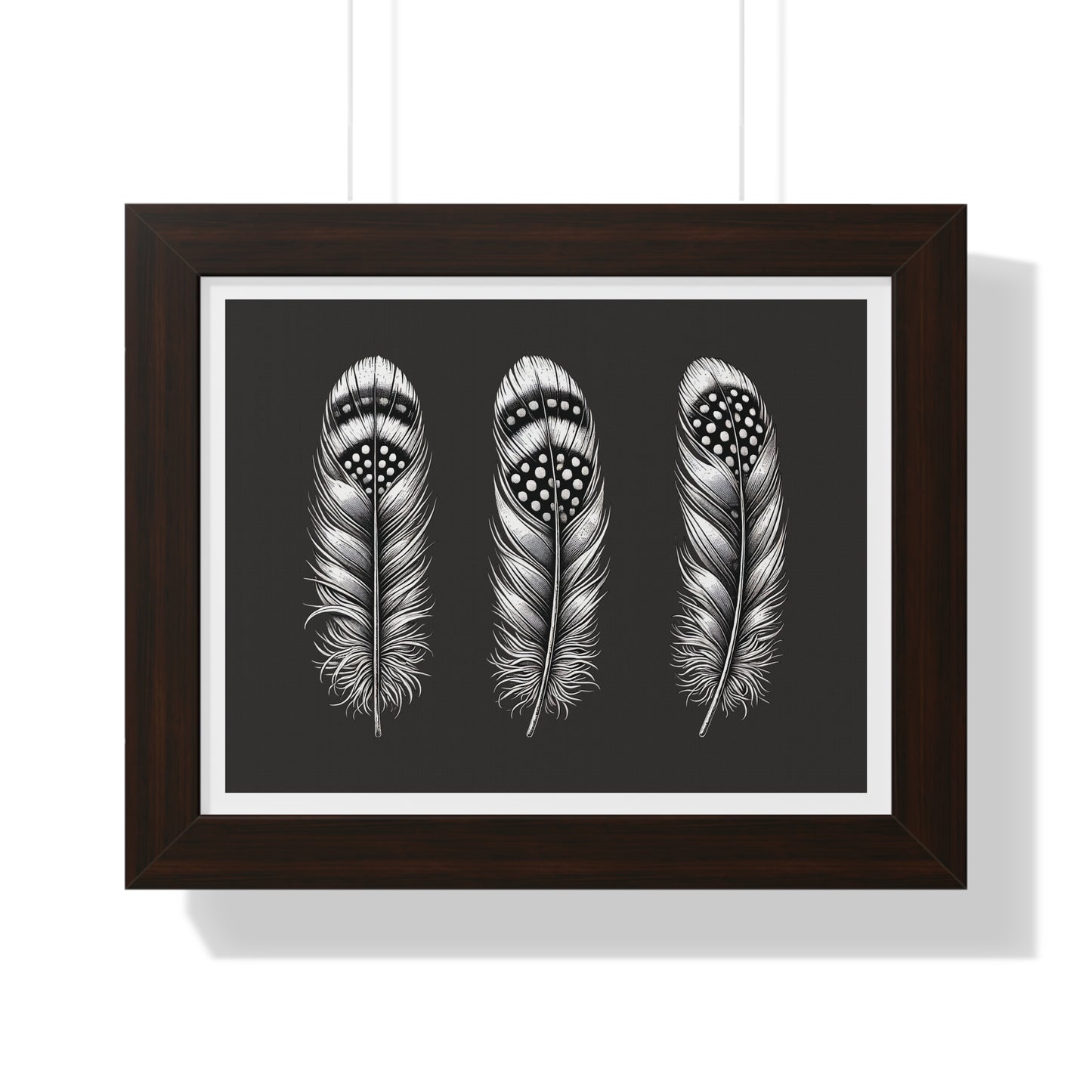 Black and White Speckled Feathers, Framed Horizontal Poster