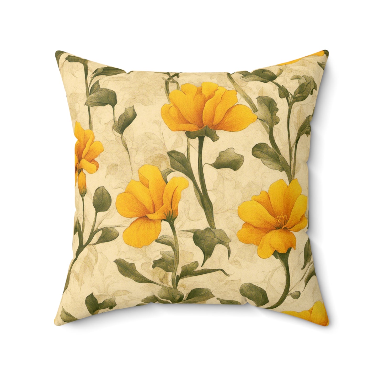 Gold Flowers Polyester Square Pillow