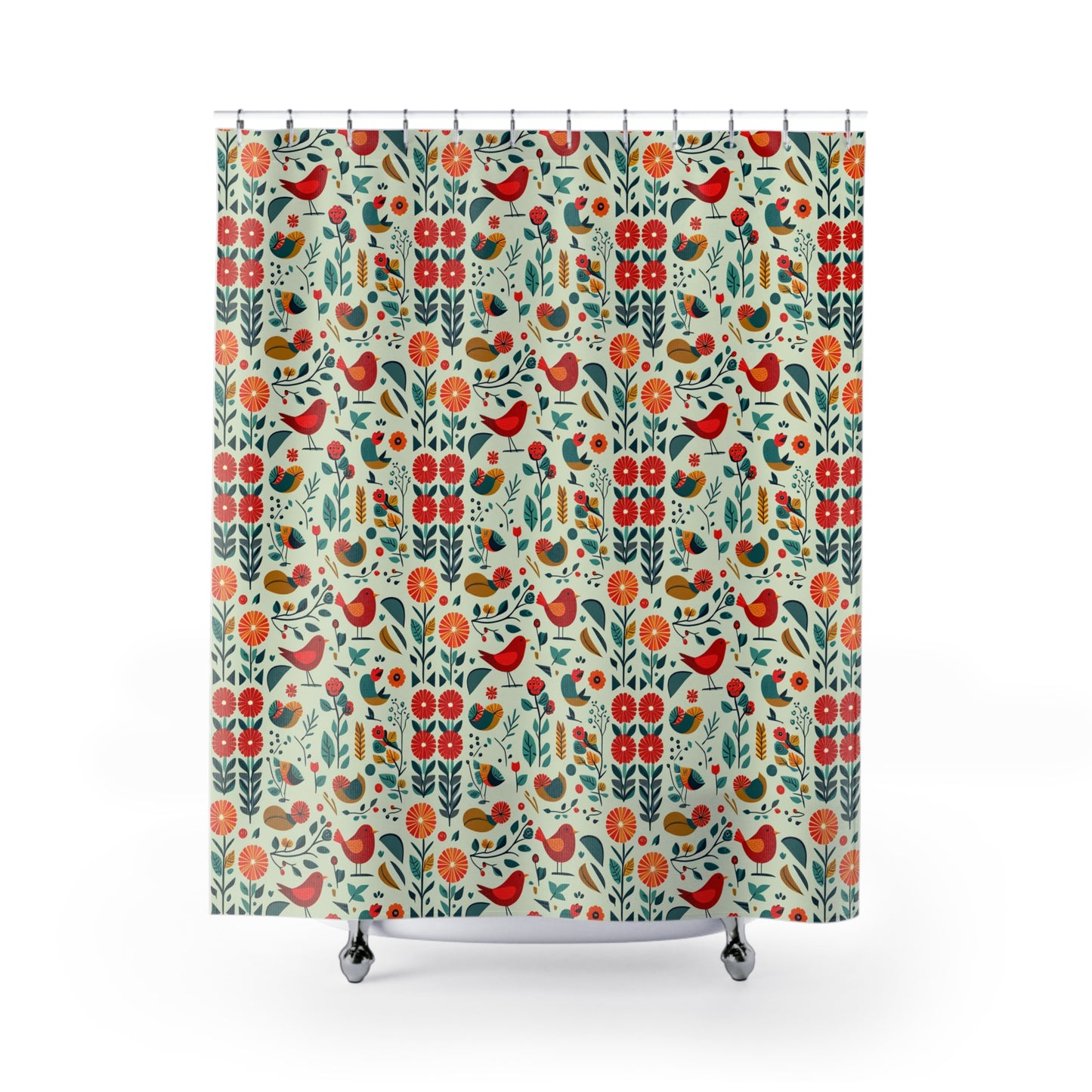 Folk Art Birds and Flowers Shower Curtains