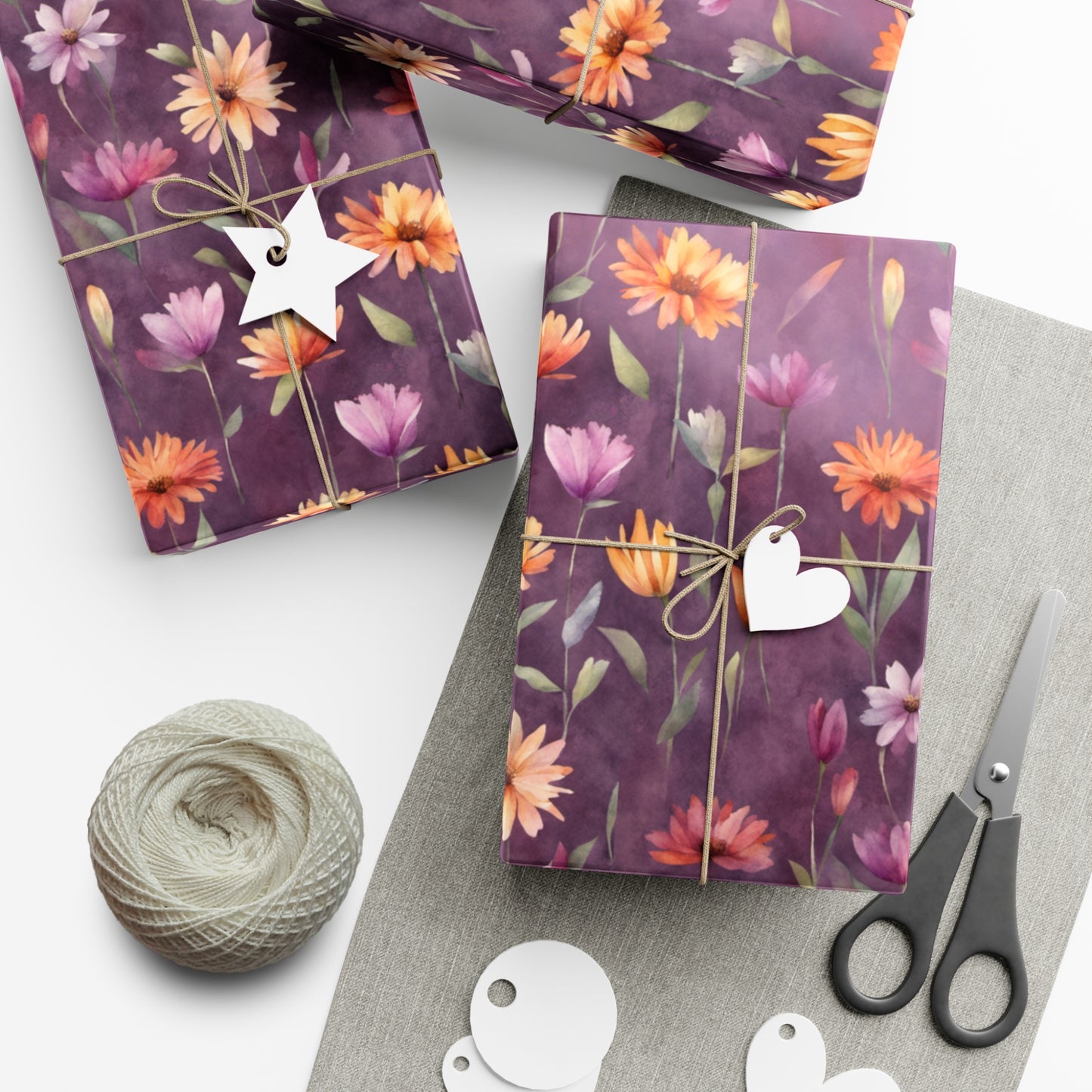 Wild Flowers on Plum Gift Wrap Papers