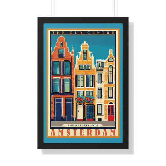 The Old Centre, Amsterdam, Travel Poster, Art-Deco, Framed Vertical Poster