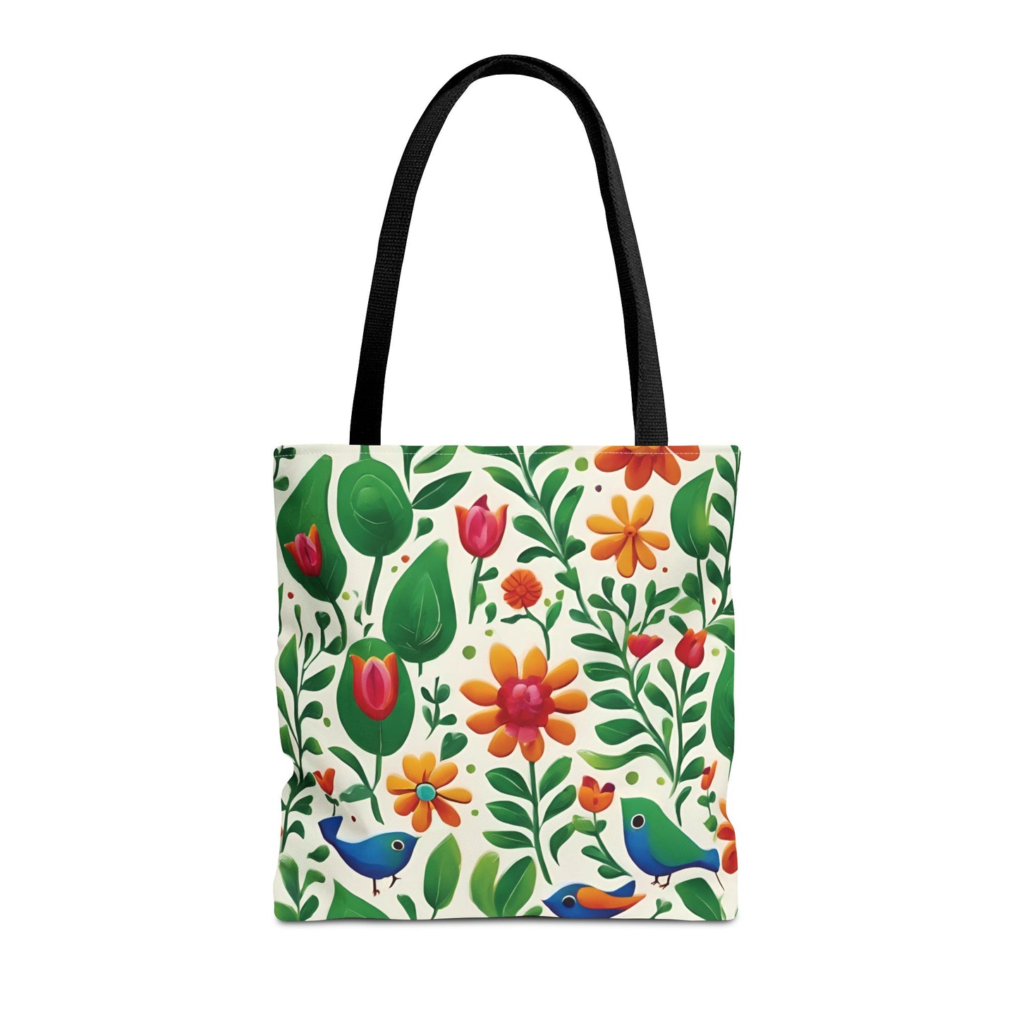 Bright Garden Birds, Leaves and Flowers Tote Bag (AOP)