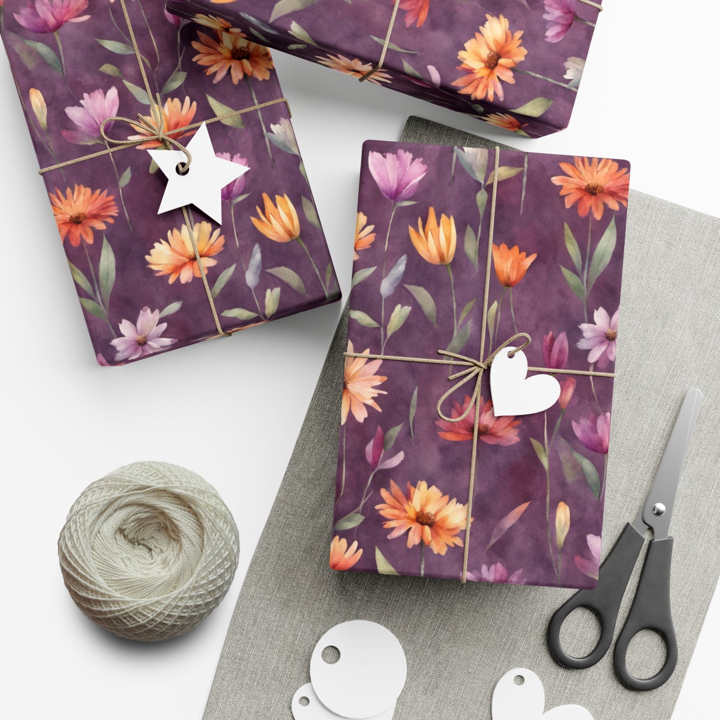 Wild Flowers on Plum Gift Wrap Papers