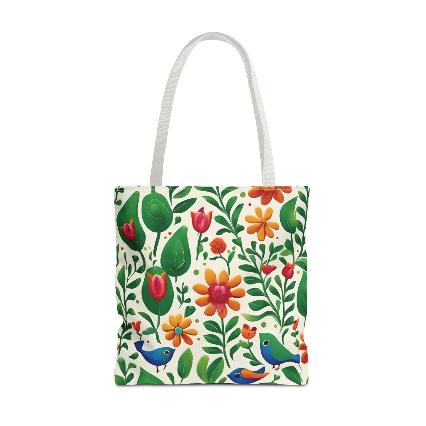 Bright Garden Birds, Leaves and Flowers Tote Bag (AOP)