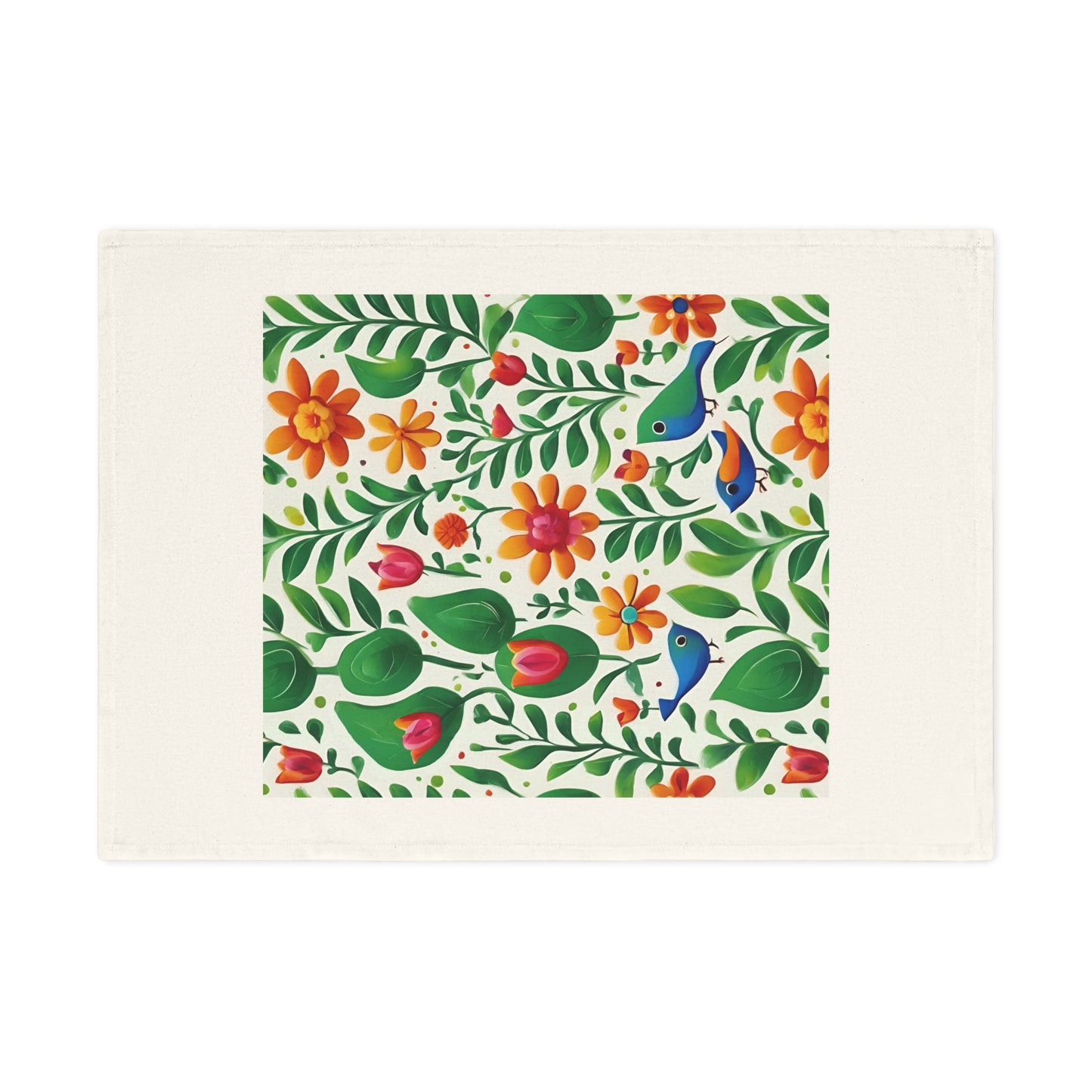 Bright Garden Birds, Leaves and Flowers Cotton Tea Towel