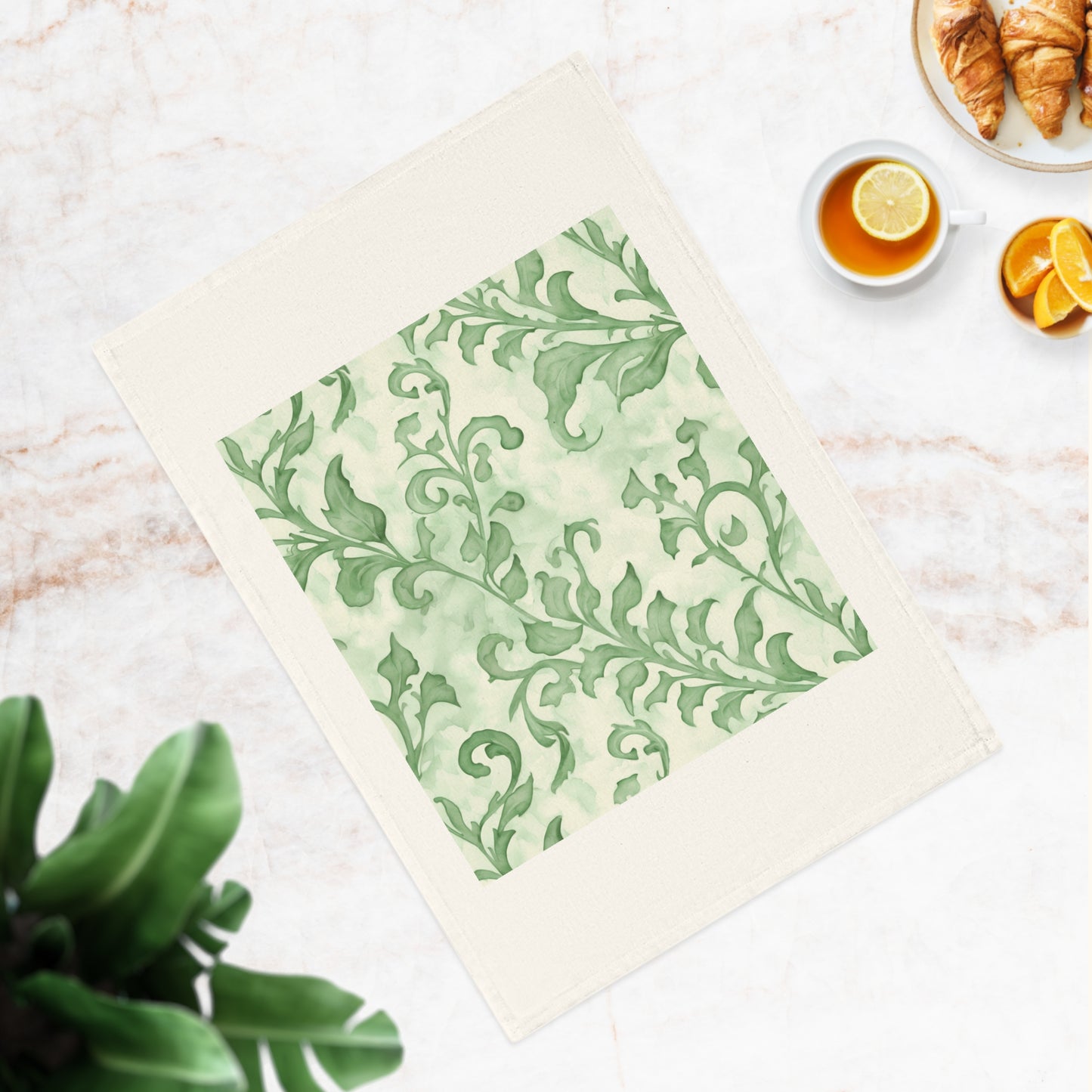 Climbing Green Leaves, Cotton Tea Towel